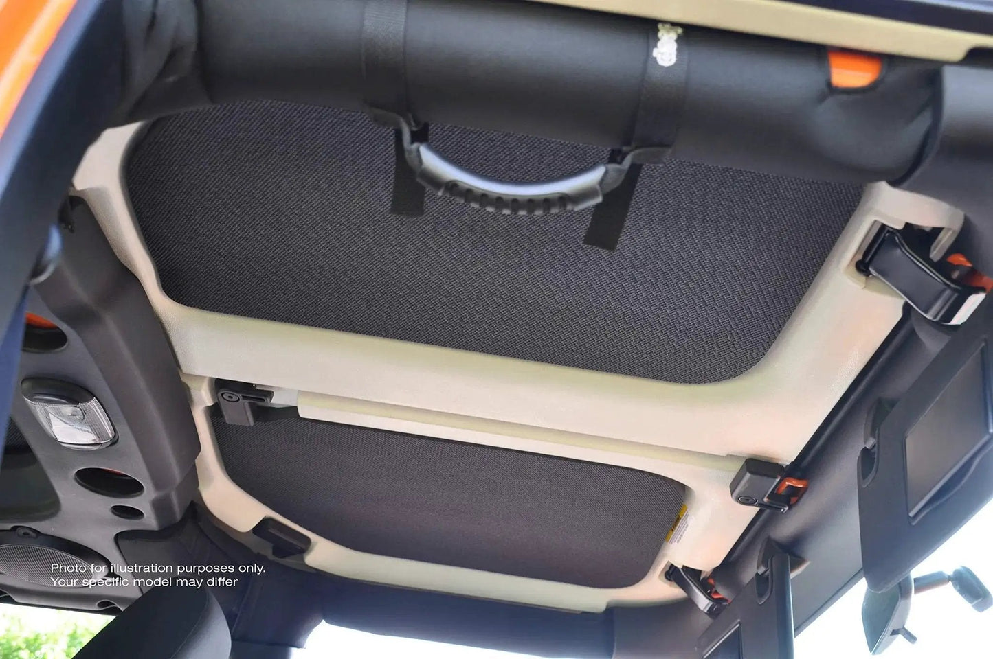 Boom Mat Black Sound Deadening Headliner For Jeep Wrangler JL 2018 Up Custom Fit installed inside hardtop view