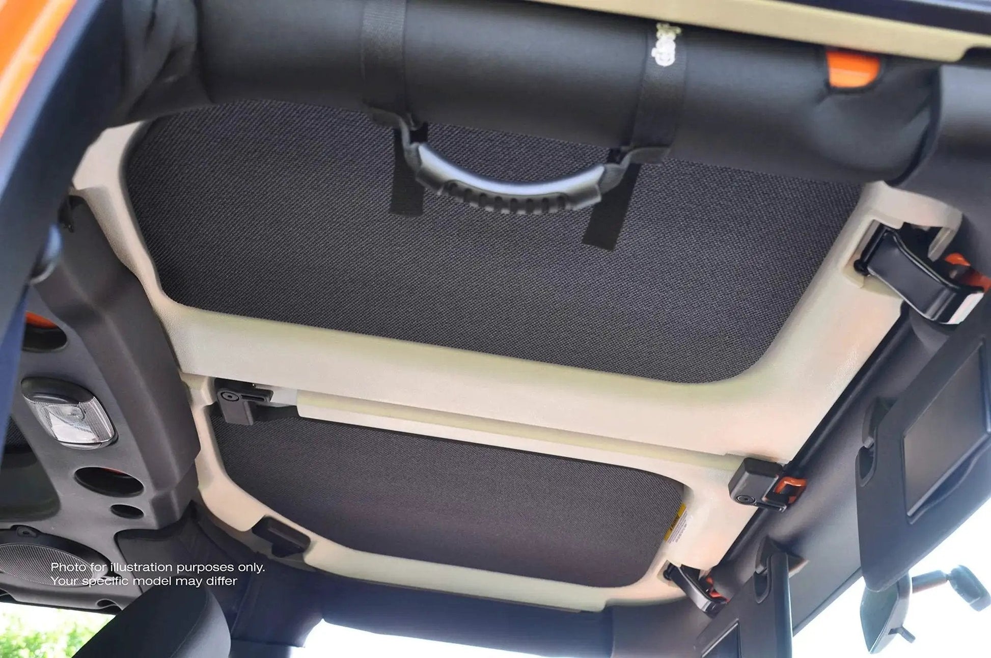 Boom Mat Black Sound Deadening Headliner For Jeep Wrangler JL 2018 Up Custom Fit installed inside hardtop view