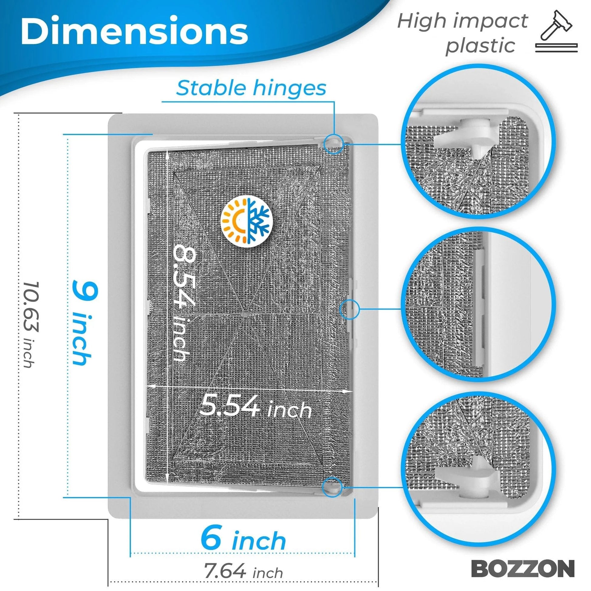 Dimensions and features of Insulated 6 By 9 Inch Drywall Access Panel Wall Hole Cover Door for Plumbing Electrical Cables and Network Lines