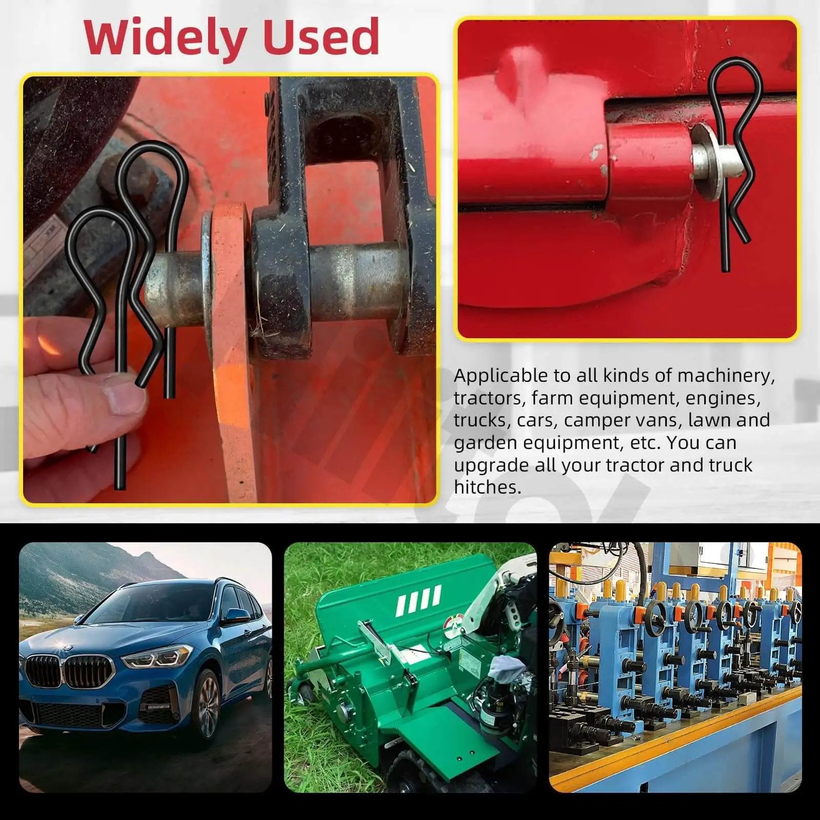 Comprehensive Hitch Pin Clip Kit With 145 Pieces In 6 Sizes R Clips used in various machinery and garden equipment