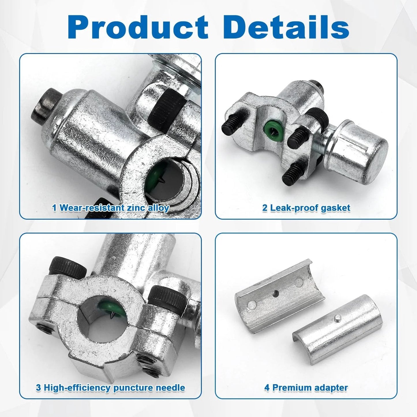 BPV-31 Bullet Piercing Valve Kit for Refrigerator Line Taps With 10 Valves, featuring zinc alloy components and adapters