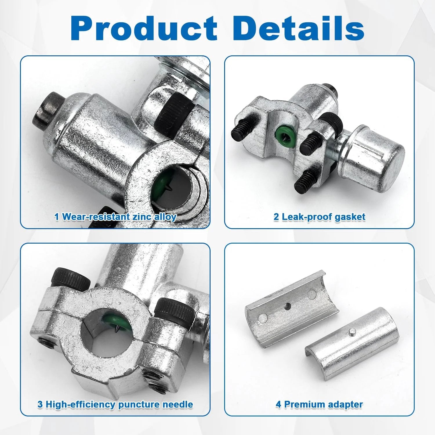BPV-31 Bullet Piercing Valve Kit for Refrigerator Line Taps With 10 Valves, featuring zinc alloy components and adapters