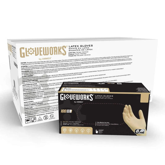 Box of Industrial Grade Latex Disposable Gloves 8 Mil Powder Free Double Chlorinated Case Of 1000