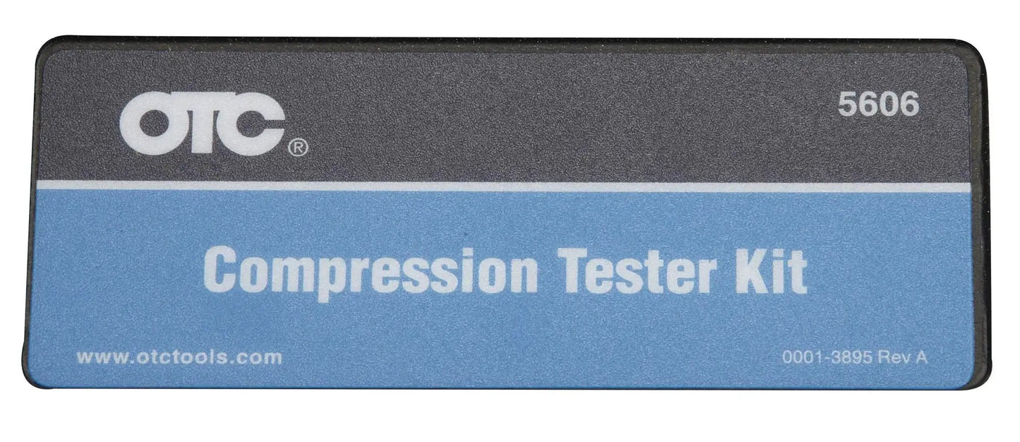 Engine Compression Tester Kit With 14mm Flex Probes And 10 12 18mm Adapters box label with OTC branding
