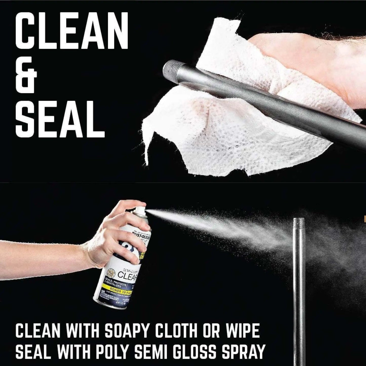 Cleaning Industrial Pipe Barn Door Handle 6 Inch Rustic Farmhouse Heavy Duty Hardware Set with cloth and spray