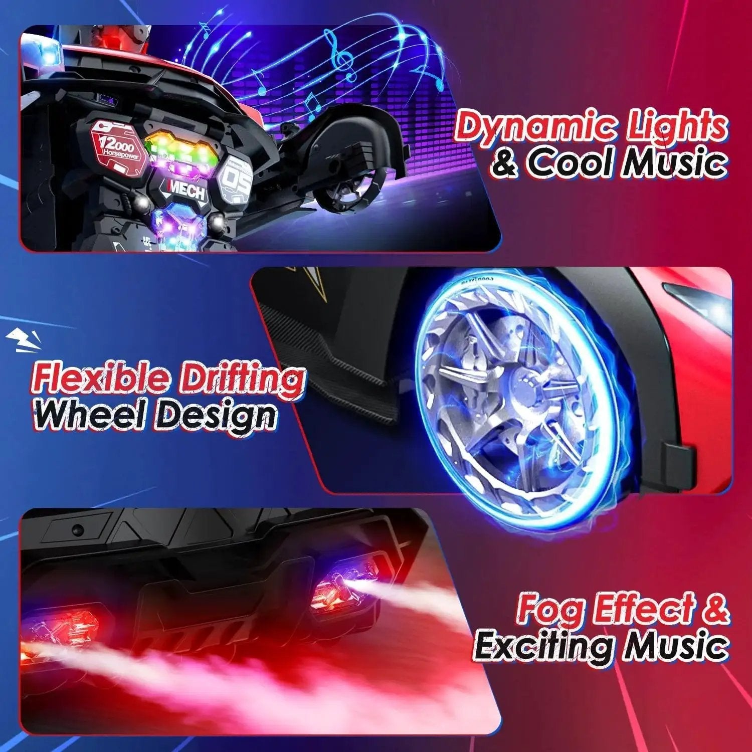 1:10 Scale Transforming RC Car And Robot With Gesture Control showcasing LED lights, flexible drifting wheels, and fog effect for playtime.