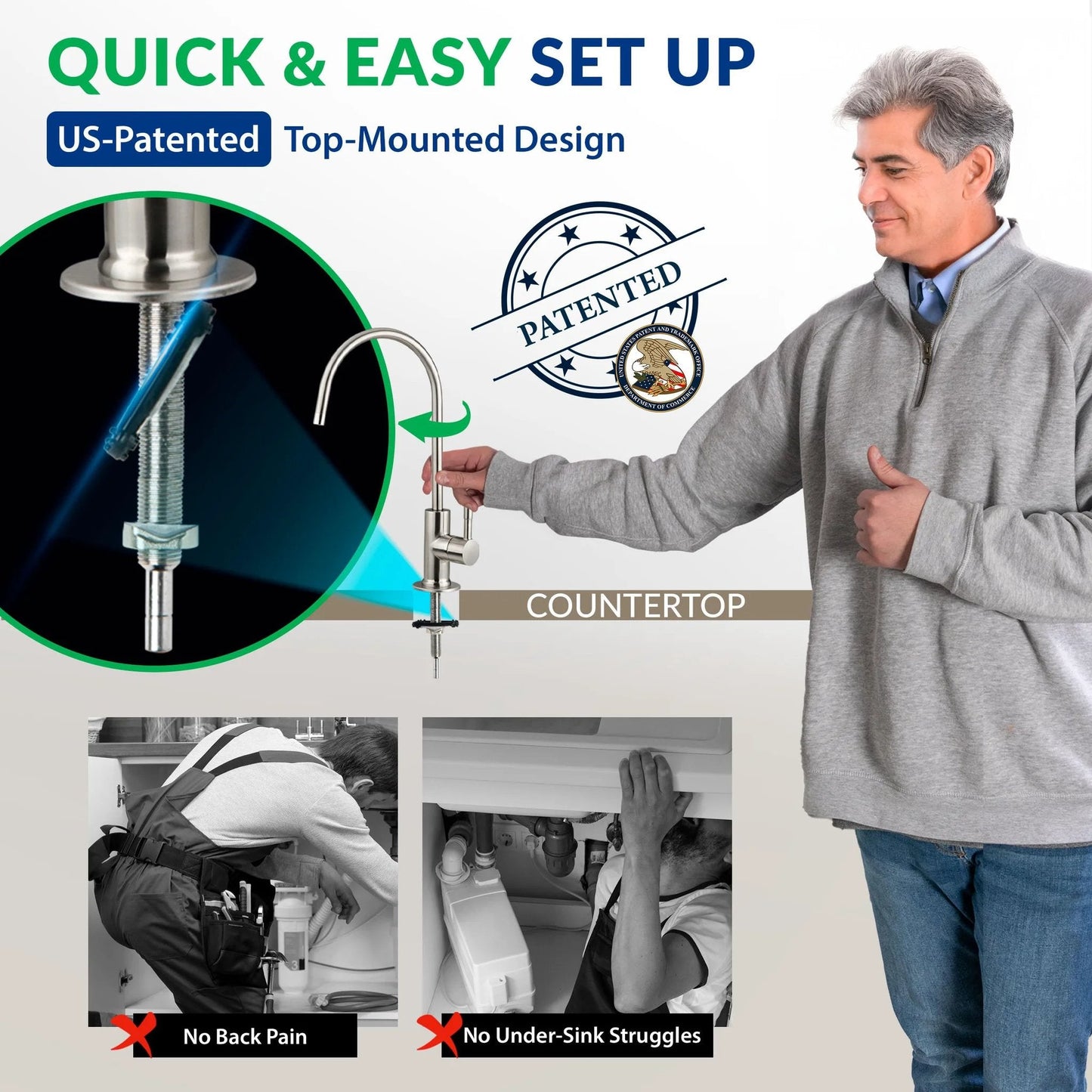 Man installing Under Sink Ultra Filtration System With 0.01 Micron UF 4 Stage Tankless High Capacity, illustrating ease of setup.