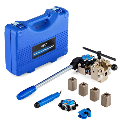 Brake Line Flare Tool Kit Dual Die Heads 3/16 To 3/8 Inch 37 And 45 Degrees with components and carrying case