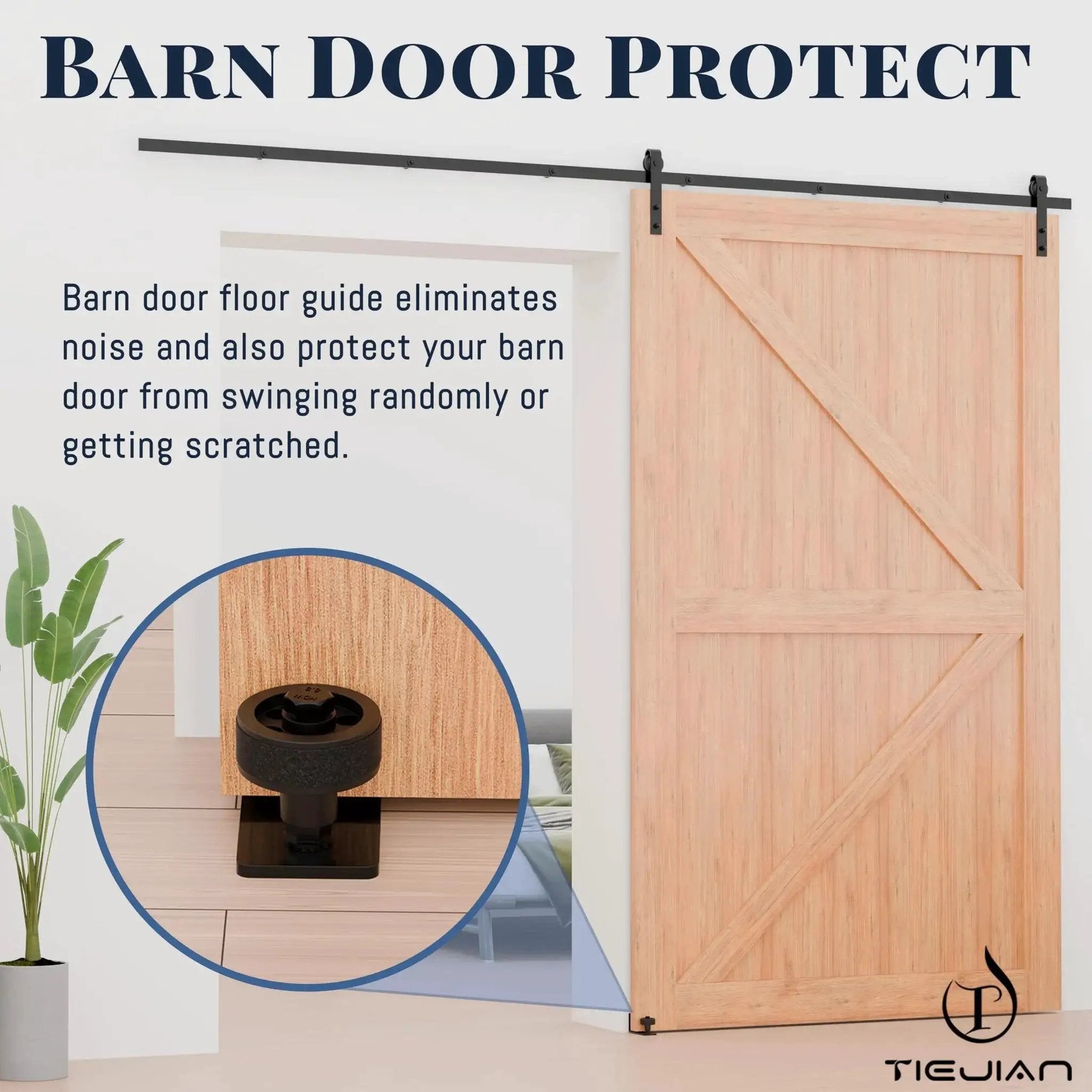 Sliding Barn Door Floor Guide Set With Wall Mount Flush Flat Bottom Guides Adjustable Floor Guide Rollers installed view
