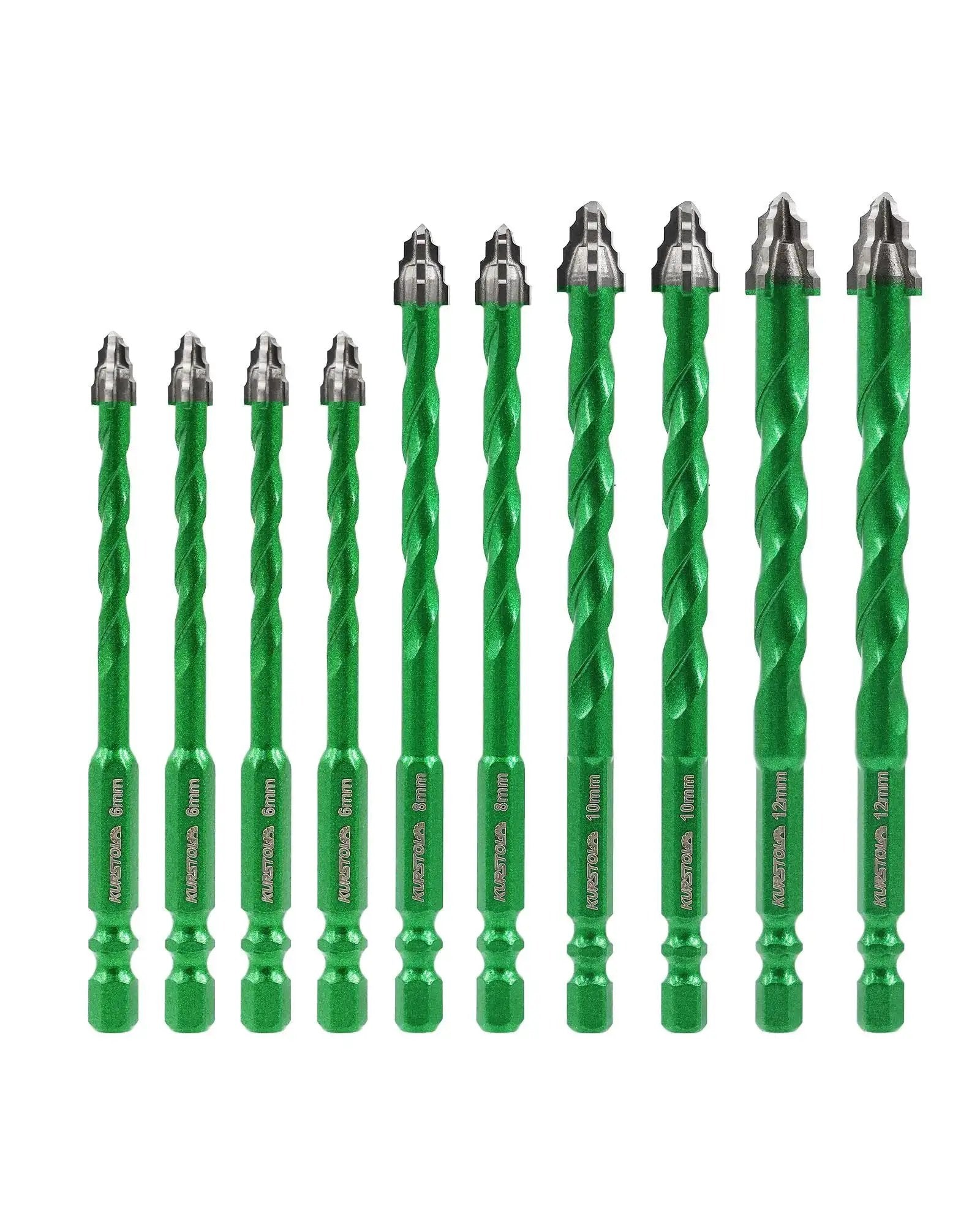 Carbide Tipped Masonry Drill Bit Set 10-Piece With Quick Fit Hex Shank In 1/4 Inch, 5/16 Inch, 3/8 Inch And 1/2 Inch