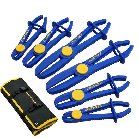 6 Piece Hose Pinch Clamp Pliers Set For Brake Fuel Radiator Hoses All In One Kit With 3 Sizes And Oxford Tool Bag Perfect Gift For Dads And DIYers By Evertools