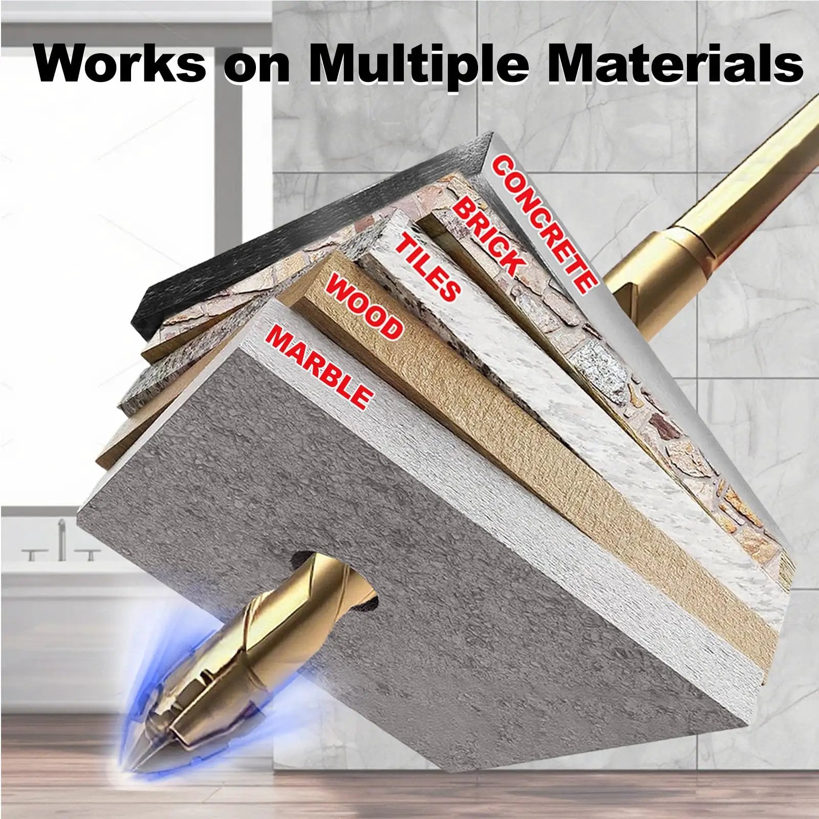 1/4 Inch Masonry Drill Bit Set 5 Pack With Carbide Tips drilling through concrete, brick, tile, wood, marble layers