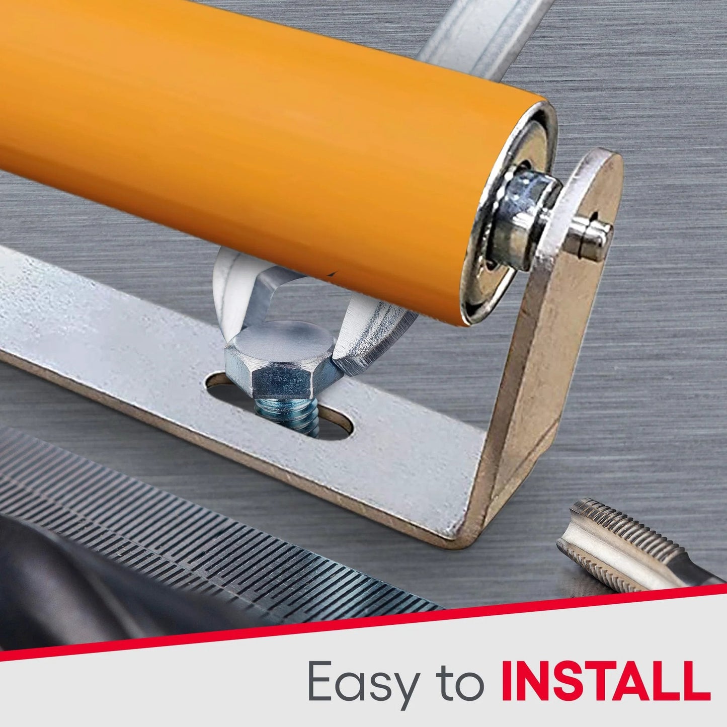 Close-up of Heavy Duty Polyurethane Coated Conveyor Rollers With Brackets For Carts And Trolleys Two Pack Smooth Glide Ultimation.