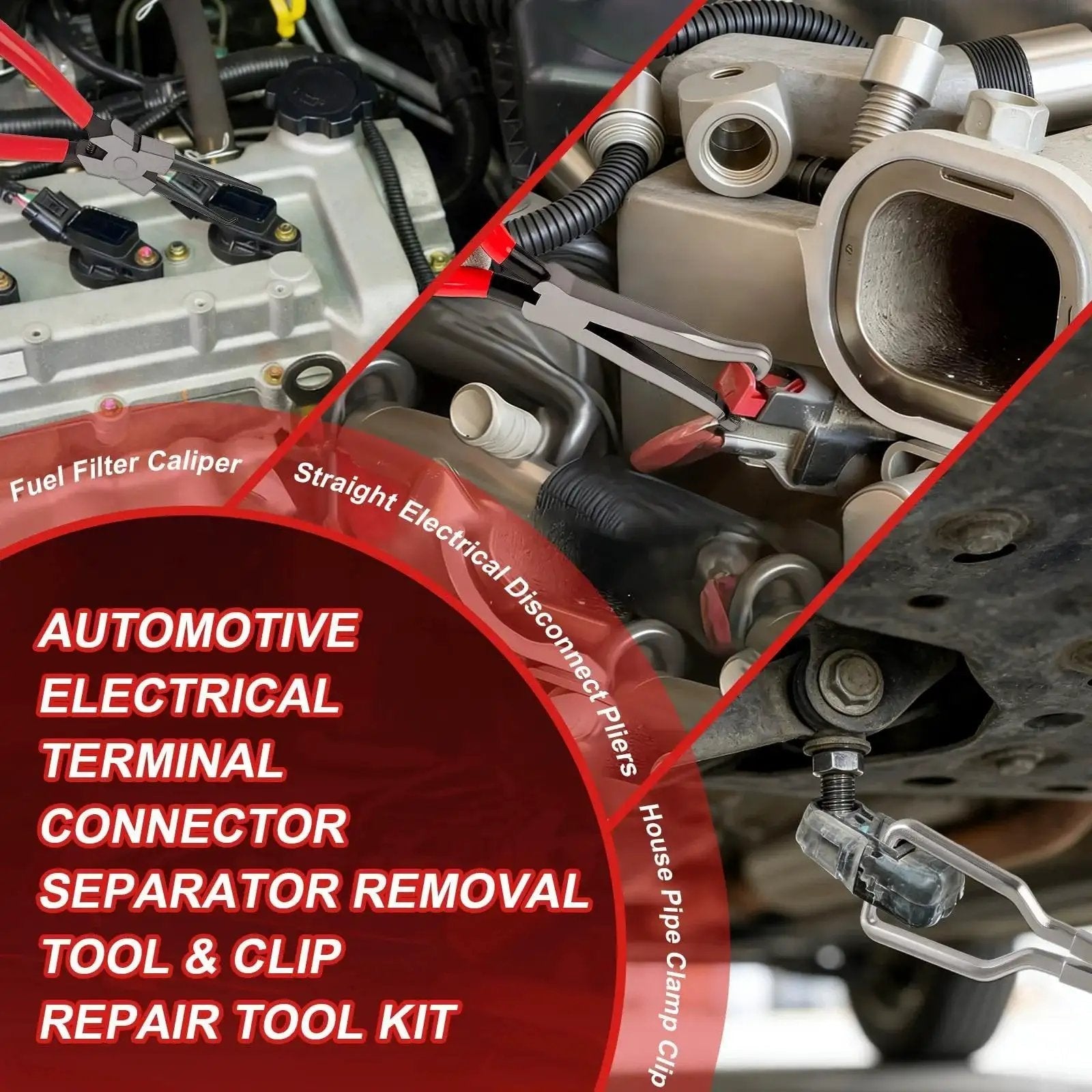 16 Piece Hose Clamp Pliers Set With Long Reach For Fuel Oil Coolant Hoses shown in automotive use