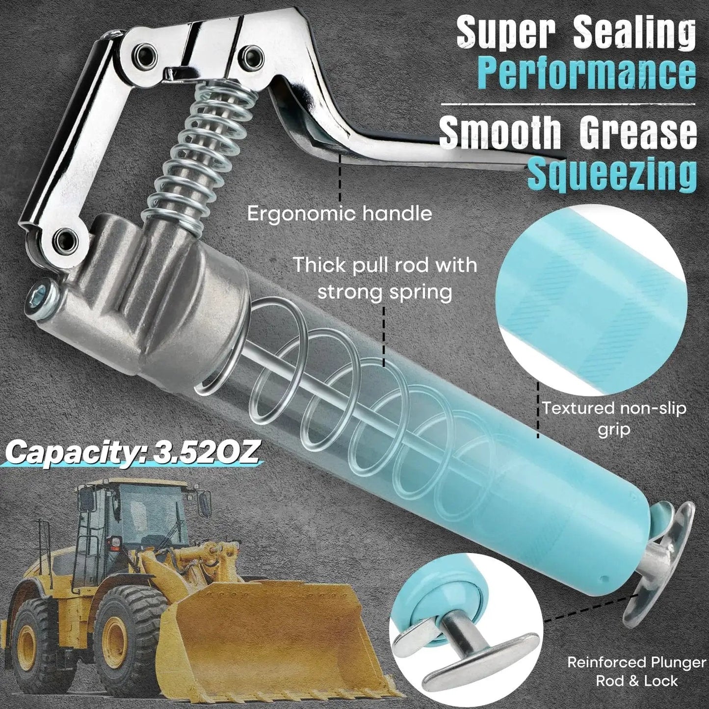 Mini Grease Gun Kit 3.52 Oz Capacity 3000 Psi With Long And Short Extension Pipes 12 Inch Flex Hose Two Four Jaw Couplers