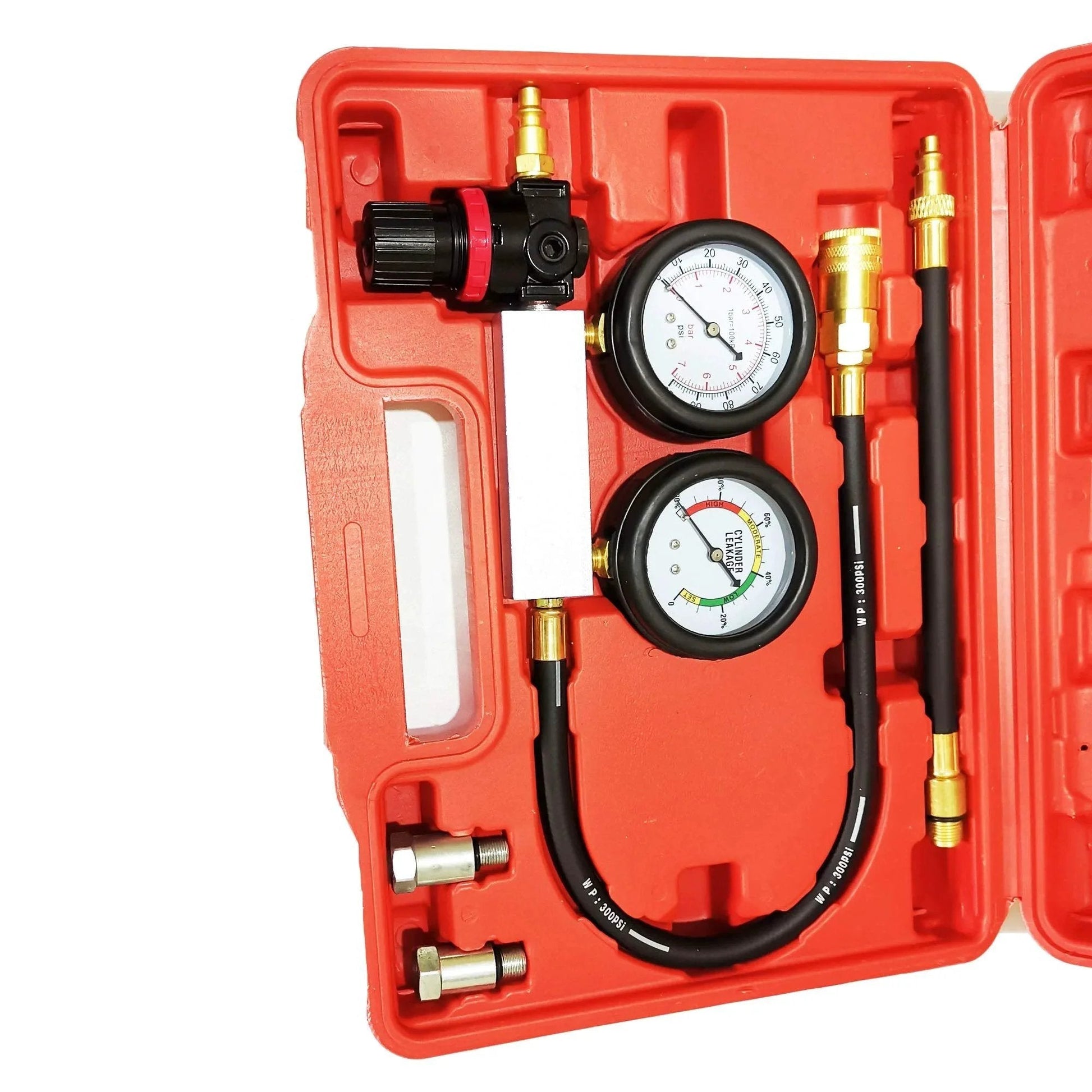 Leak Down Tester Tu-21 Engine Cylinder Leak Tester and Compression Gauge Set for Gasoline 4-Stroke Engines in orange case