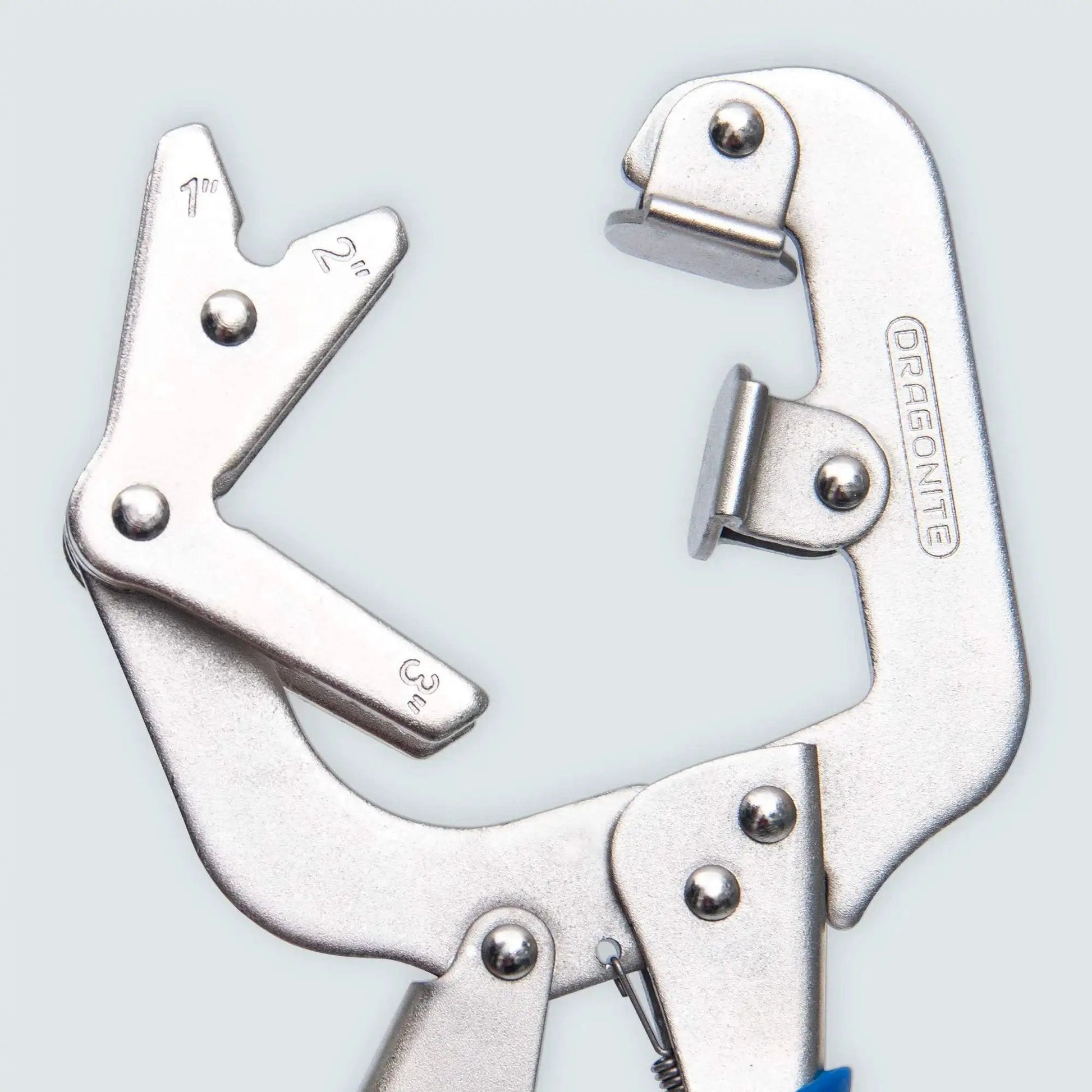 10 Inch Welding Pipe Pliers With Locking C Clamp And Large Adjustable V Pads For Secure Welds, shown in a close-up view