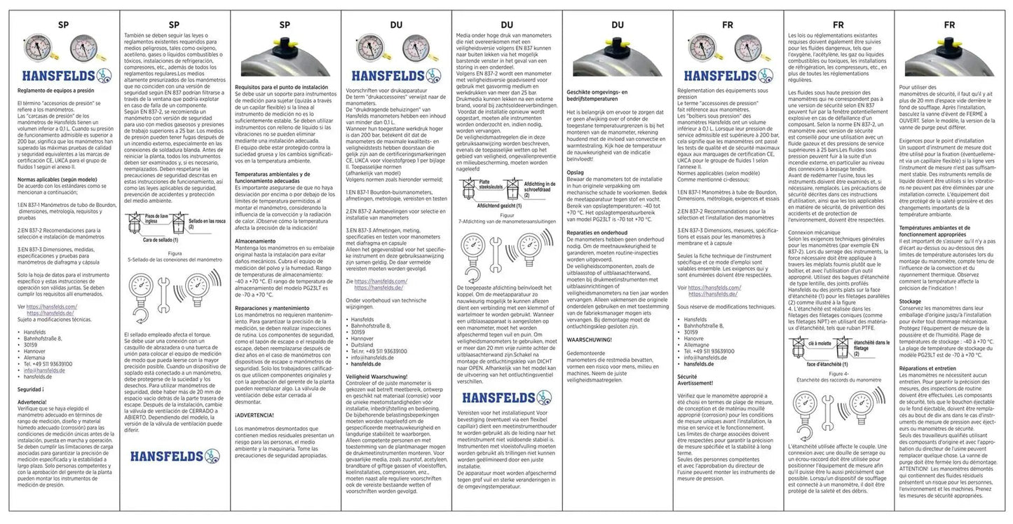 Instructions and specifications for Zero To 100 PSI Liquid Filled Pressure Gauge With A 2.5 Inch Dial And Stainless Steel Back Mount Hansfelds.