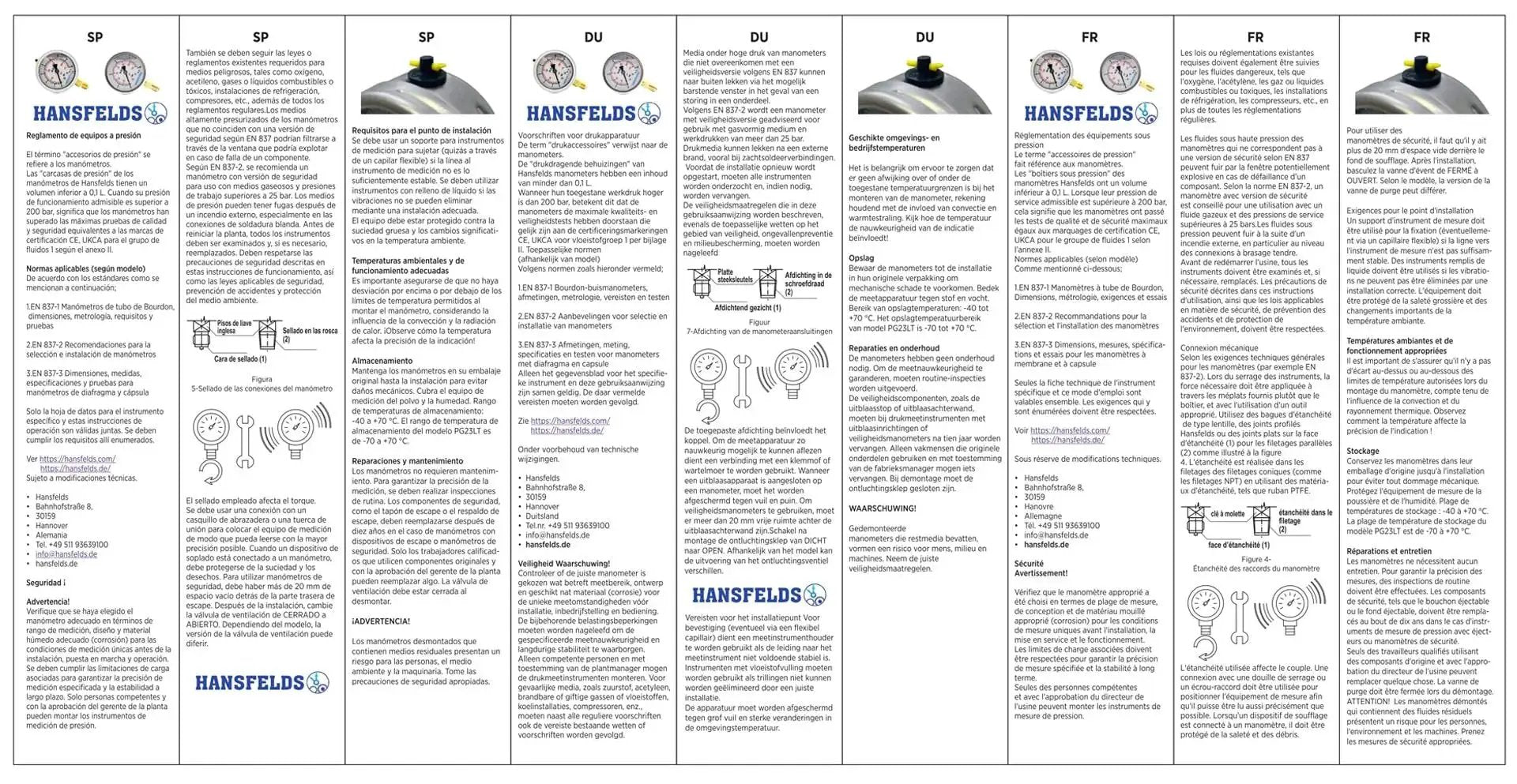 Instructions and specifications for Zero To 100 PSI Liquid Filled Pressure Gauge With A 2.5 Inch Dial And Stainless Steel Back Mount Hansfelds.