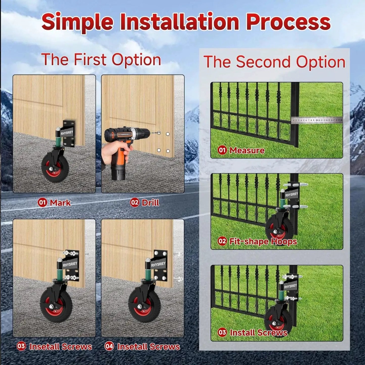 Installation steps for 8 Inch Heavy Duty Gate Wheel With Brake For Wooden Gates And Metal Tube Gates, Spring Loaded 750Lbs Capacity