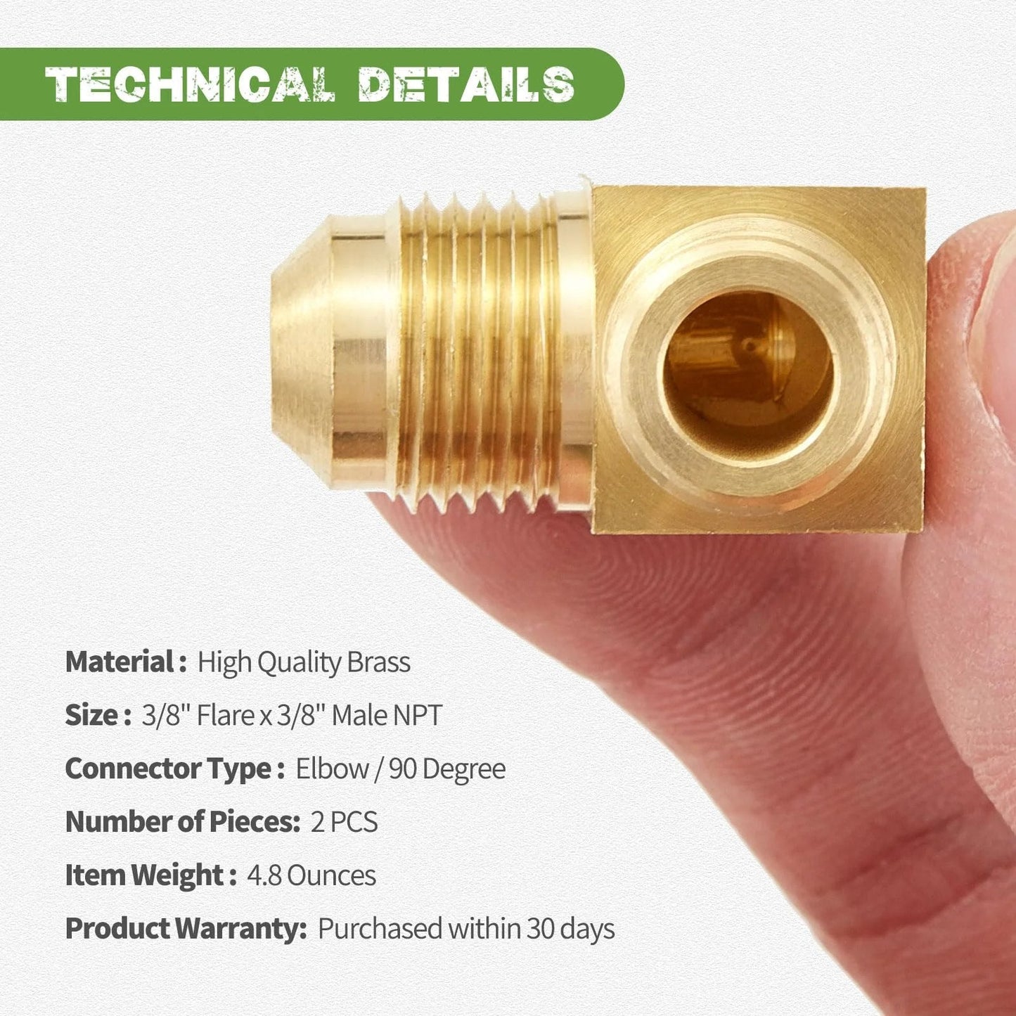 Heavy Duty Brass Tube Fitting Two Pack 90 Degree Elbow Adapter Flare To Male NPT Three Eighths Inch in hand