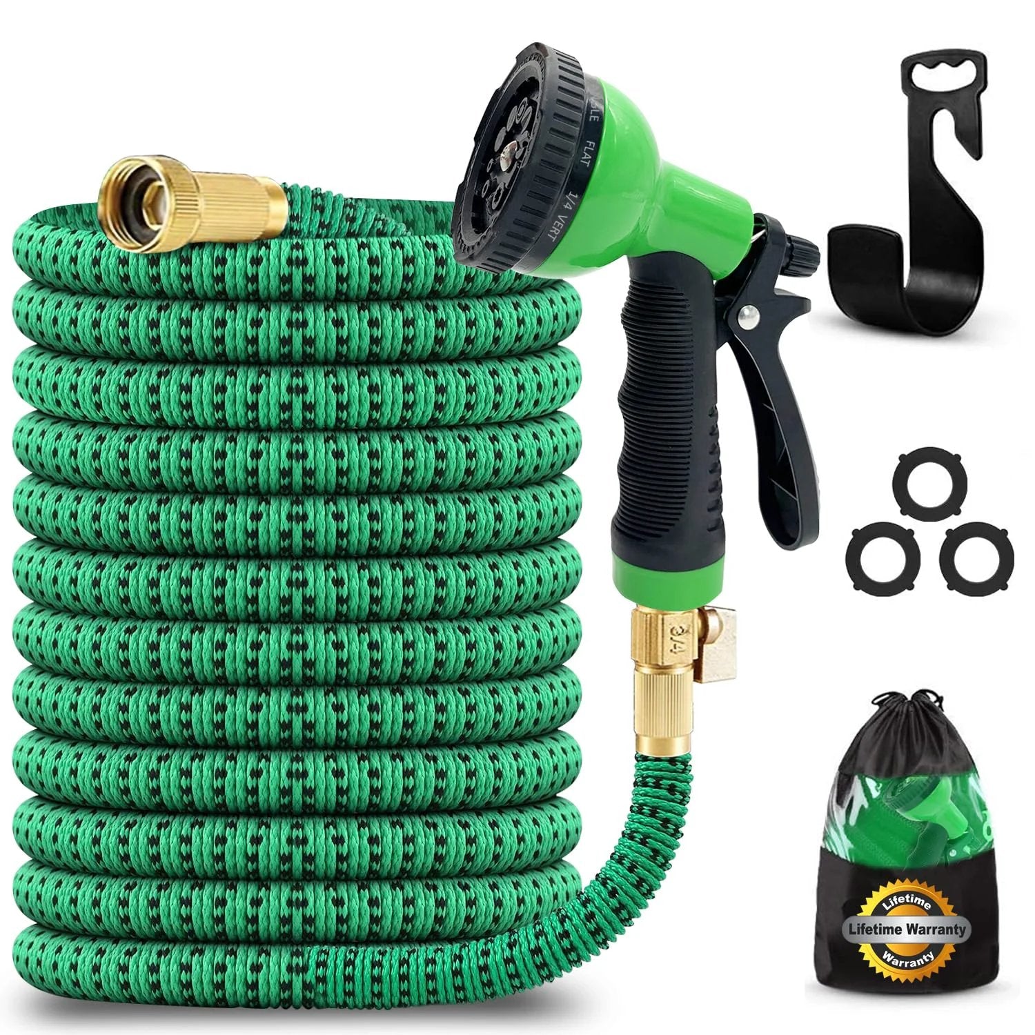75-Foot Expandable Garden Hose With Ultra-Strong 3750D Fabric, Four-Layer Latex Core, Brass 3/4 Inch Connectors