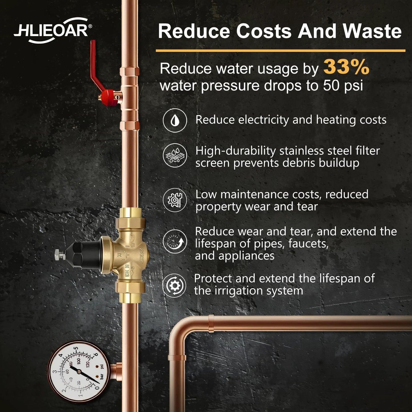 Water Pressure Reducing Valve 1 Inch NR3XLDU With Double Union FNPT Connection installed in copper piping