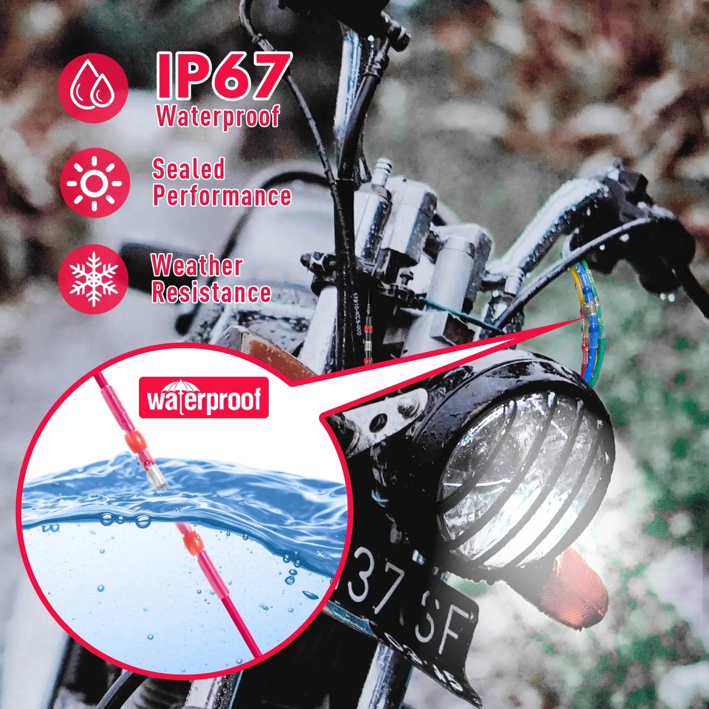 Solder Seal Wire Connectors Kit For Marine And Auto, 100 Pcs Red Heat Shrink, waterproof splice terminal detail in motorcycle setup