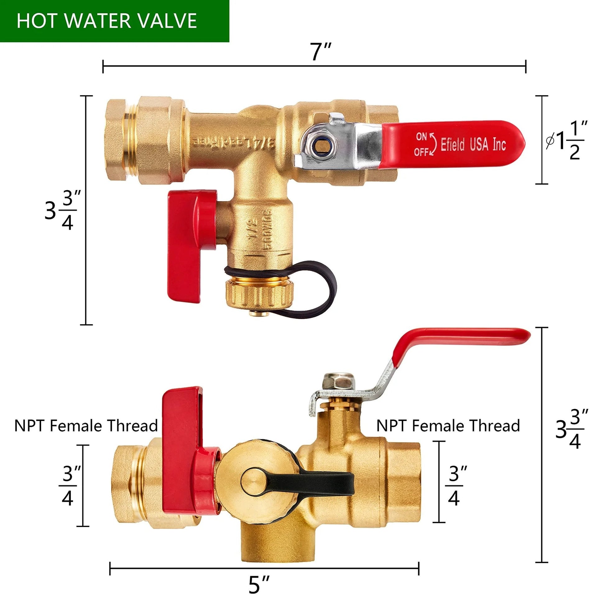Tankless Water Heater Isolation Valve Kit 3/4 Inch NPT With Hot And Cold Full Port Valves, Integrated Drain Valve With Brass Safety Cap