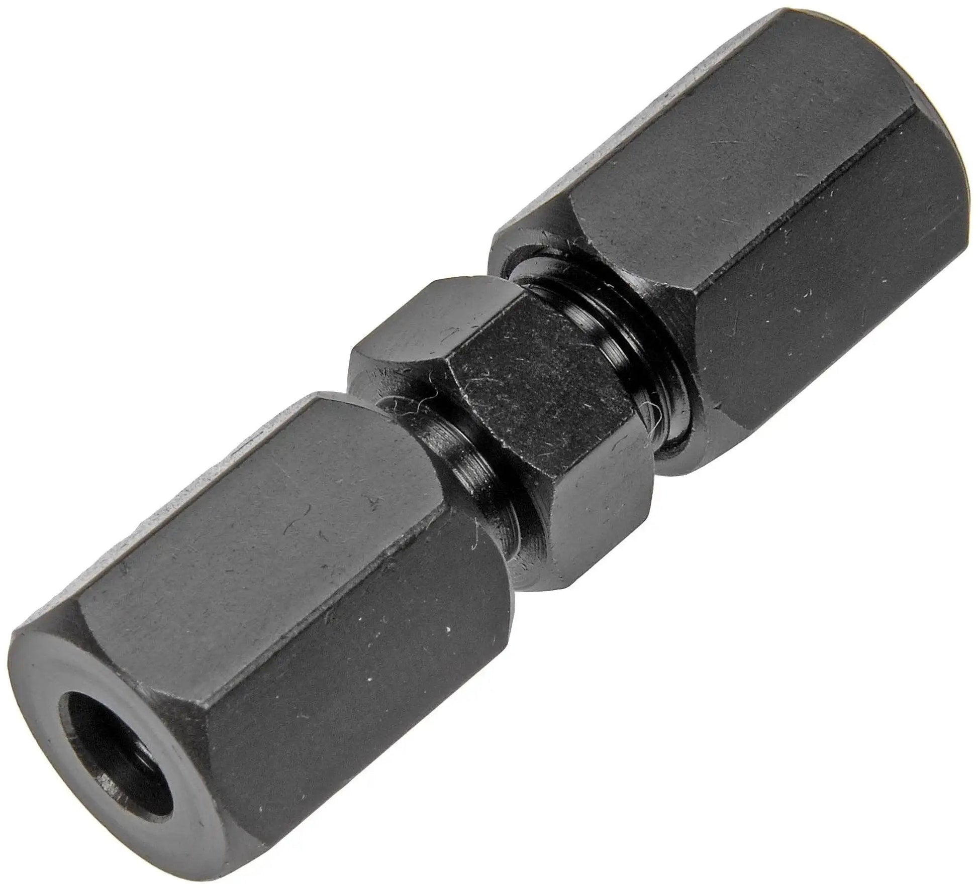 High Pressure Quarter Inch Compression Union Fitting Rated For 5000 PSI, heavy-duty steel hydraulic plumbing connector