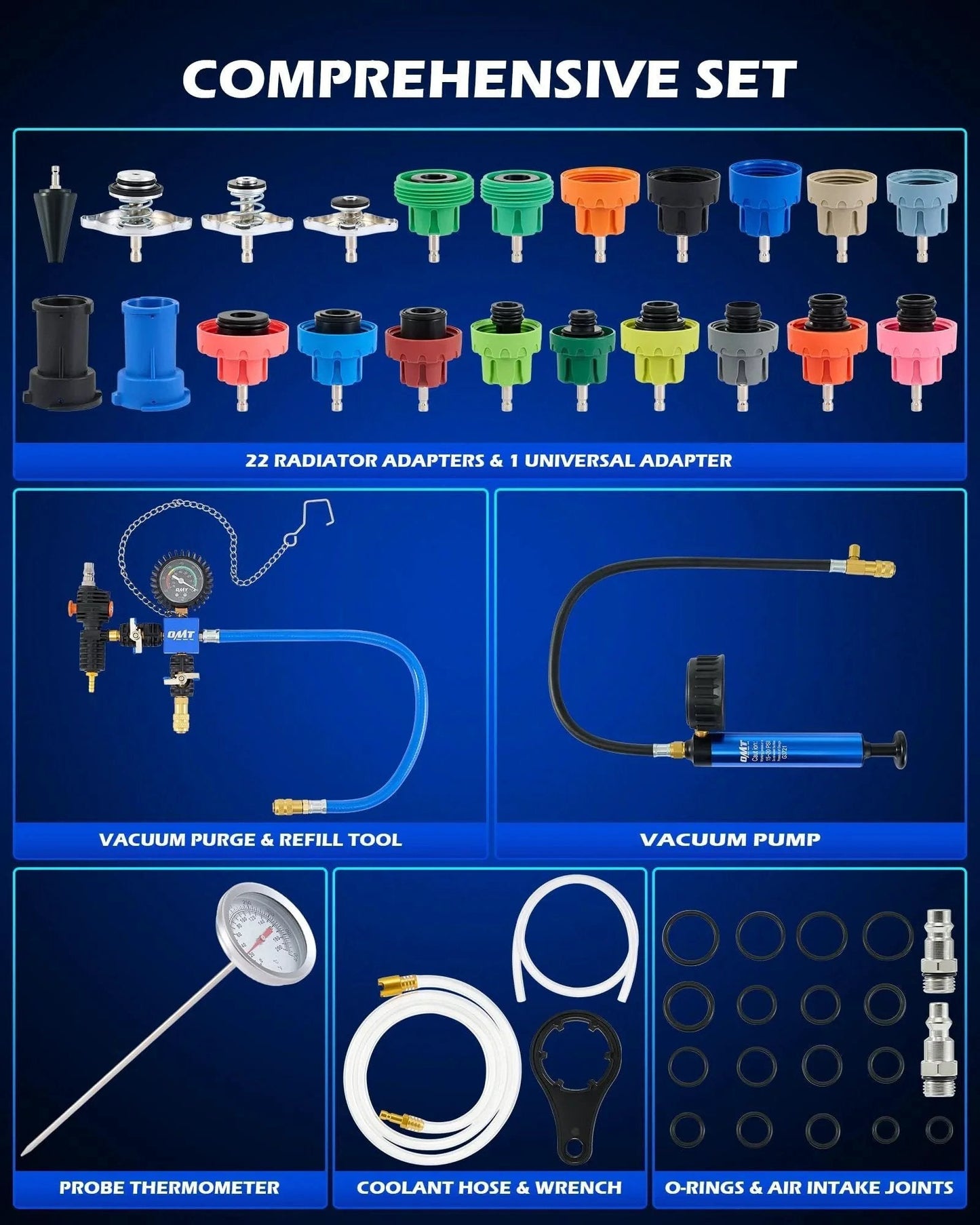 Image showing All In One 31pc Coolant Pressure Tester Kit With Vacuum Pump And Refill Tool, 23 Radiator Adapters, O Rings