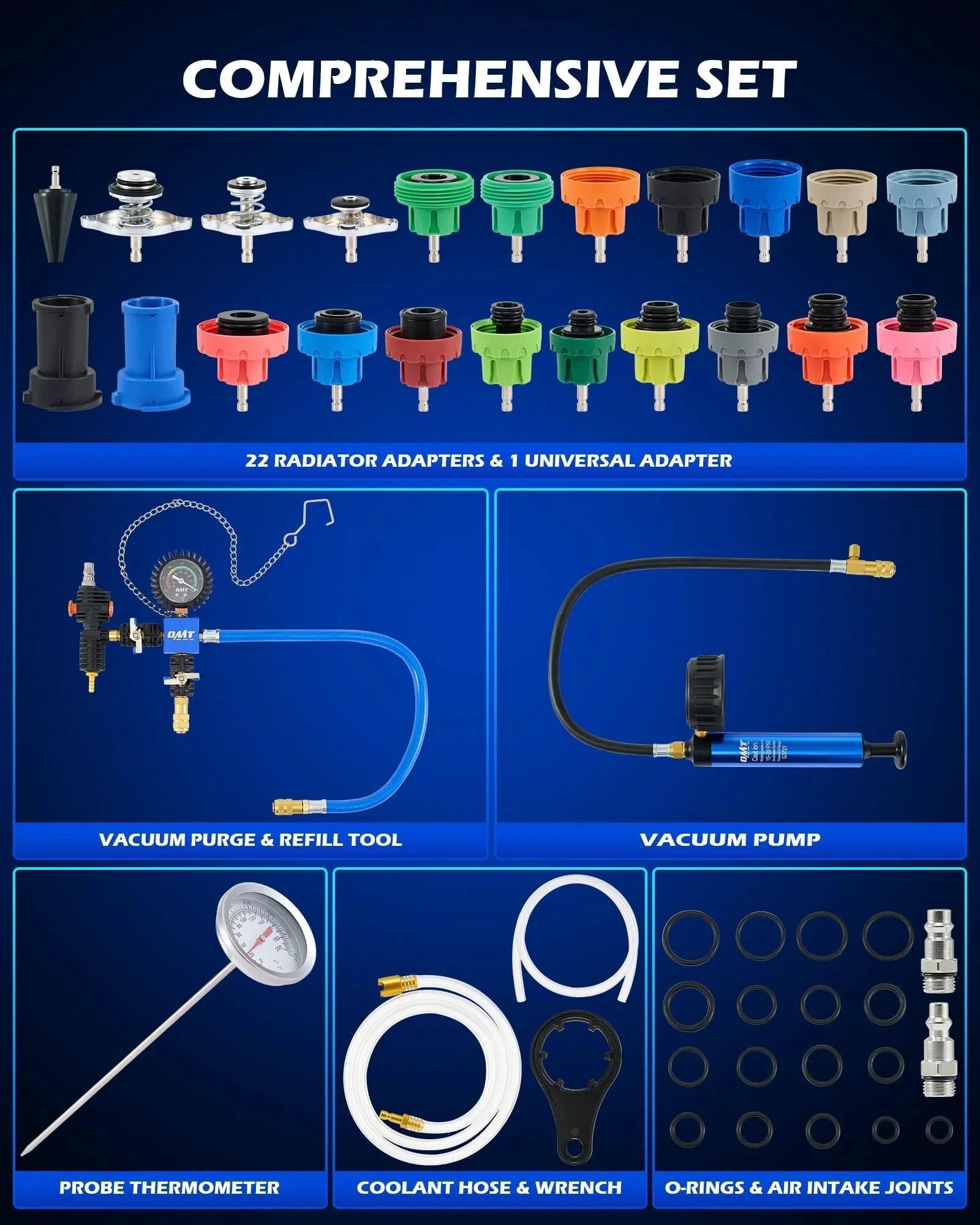 Image showing All In One 31pc Coolant Pressure Tester Kit With Vacuum Pump And Refill Tool, 23 Radiator Adapters, O Rings