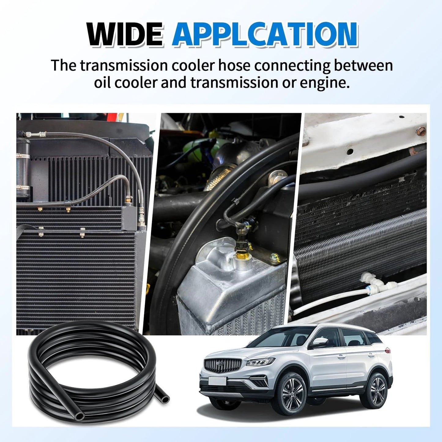 Three Eighths Inch ID Transmission Oil Cooler Hose 10 Feet Long 300 PSI Working Pressure 1800 PSI Burst SAE J1532