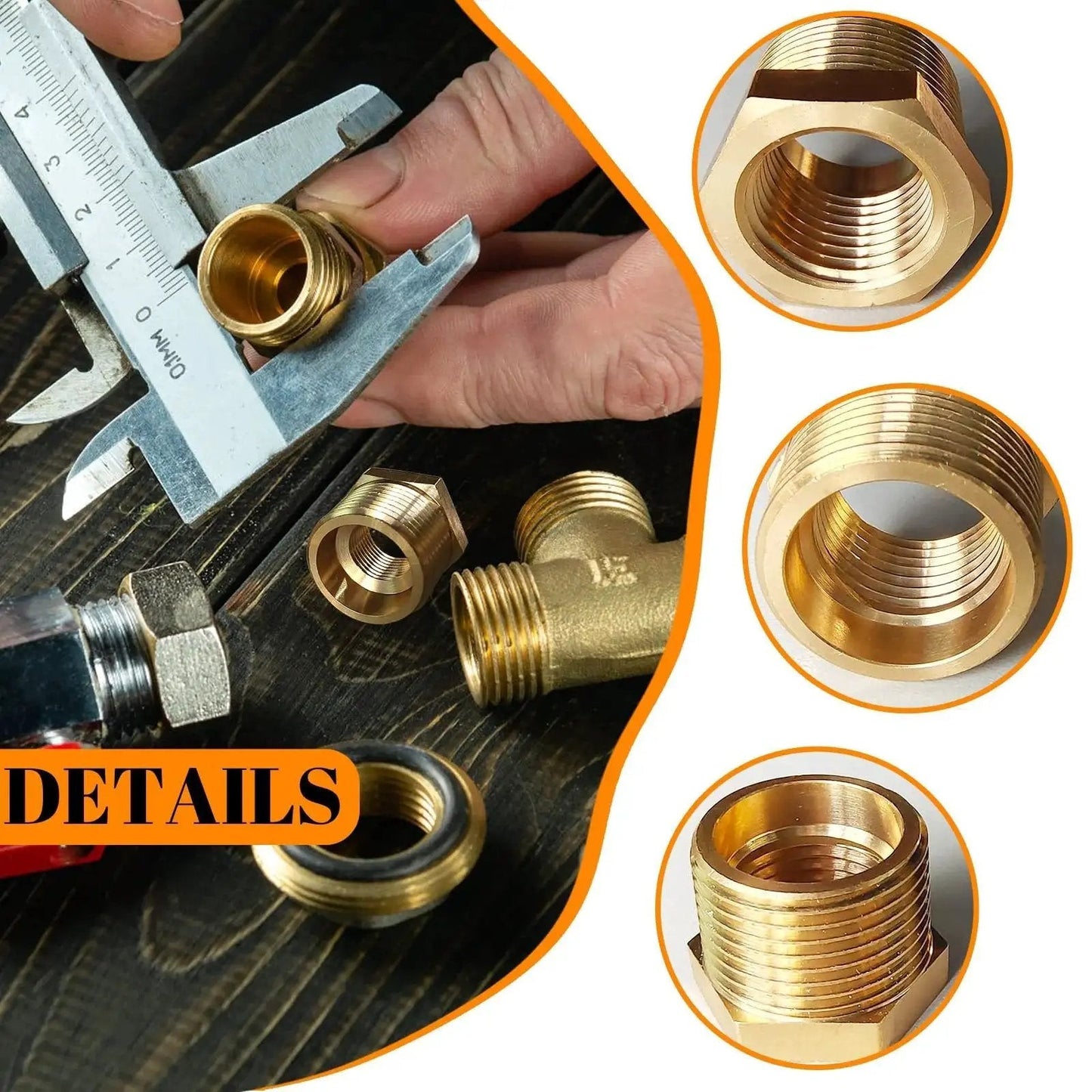 2 Pack Brass NPT Reducer Bushing Three Quarter Inch Male To One Half Inch Female Hex Reducing Pipe Fitting For Plumbing details