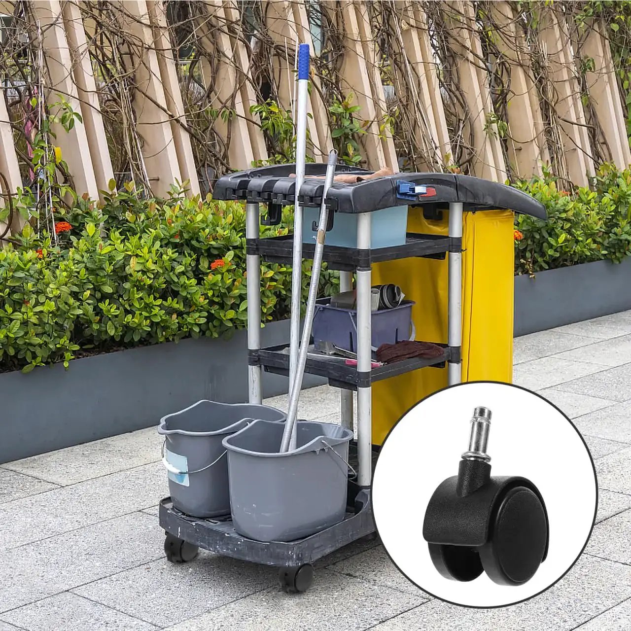 Easy Replacement Swivel Caster Wheels For Trash Cans And Buckets, 360 Degree Mobility, Smooth Rolling, Universal 1.5 Inch Stem