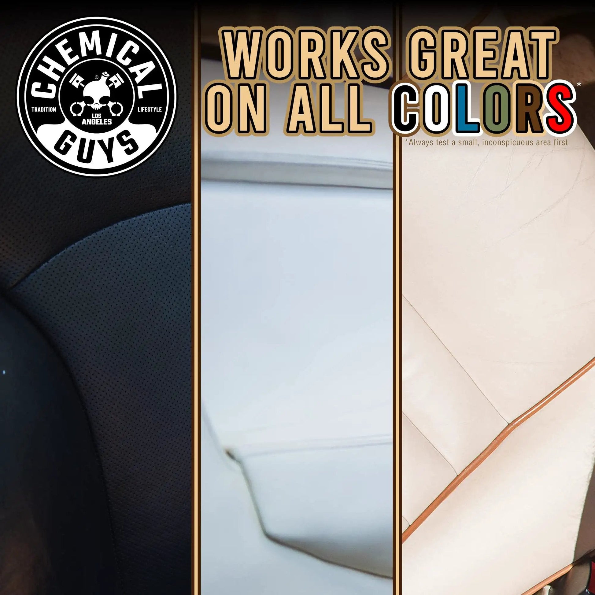 Leather Cleaner For Cars And Home Use With Colorless Odorless Formula PH Balanced Safe On Natural Synthetic Pleather And Faux Leather 473 Ml By Chemical Guys Today shown on various leather colours.