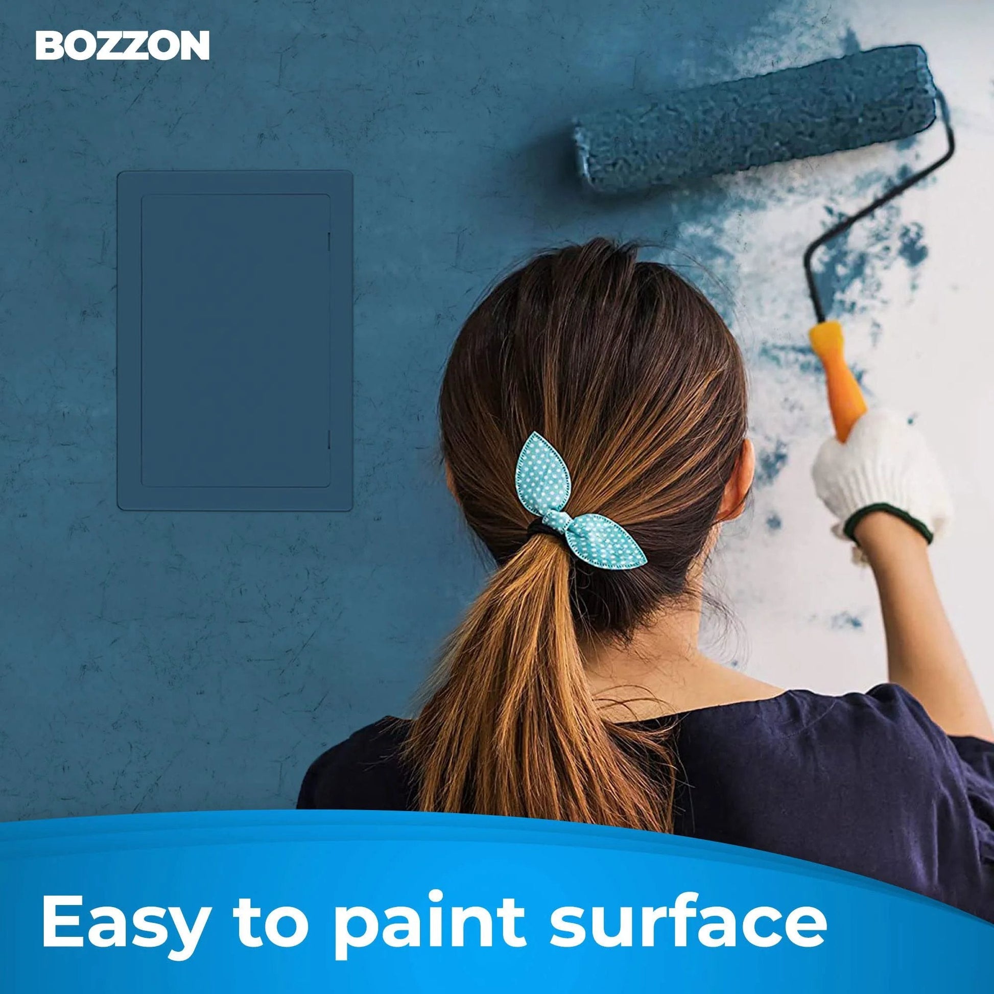 Woman painting wall with Insulated 6 By 9 Inch Drywall Access Panel Wall Hole Cover Door For Plumbing Electrical Cables And Network Lines Heavy Duty White Plastic No Fuss Easy Install Concealed Access For Repair And Maintenance.
