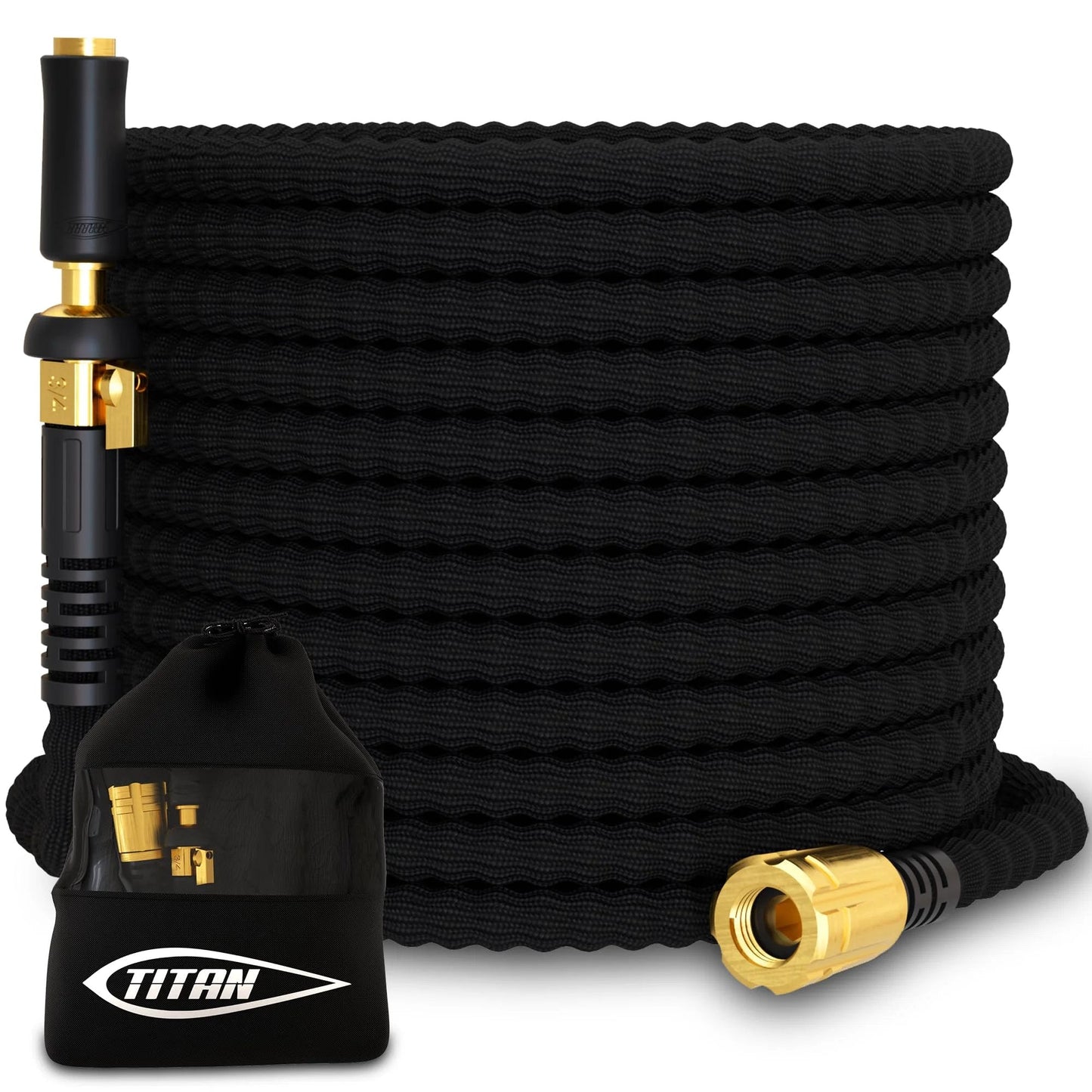 Ultra Lightweight Flexible Garden Hose 50 Ft For Easy Maneuvering And Quick Setup With Brass Fittings And Jet Nozzle Kink Free Durable Titan