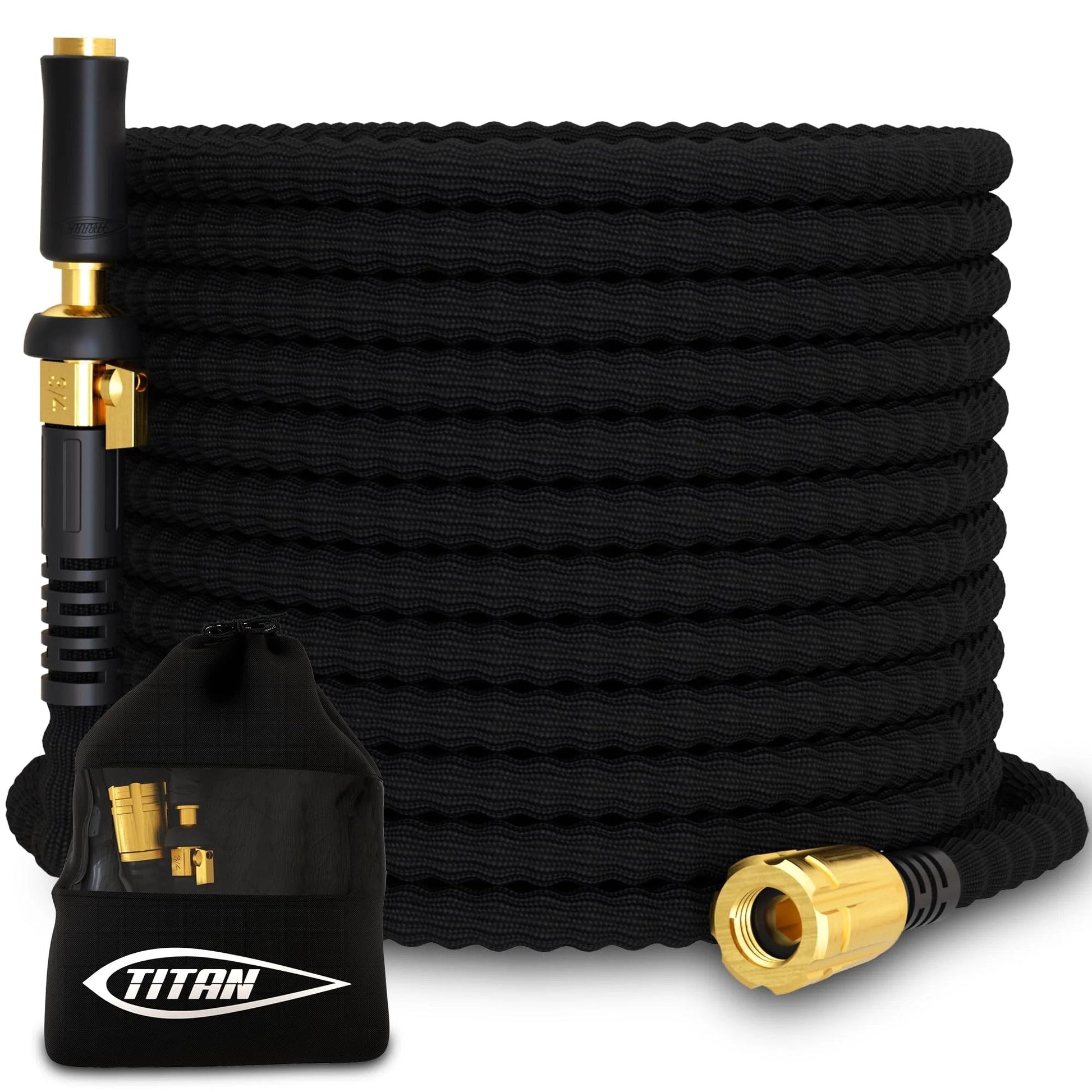 Ultra Lightweight Flexible Garden Hose 50 Ft For Easy Maneuvering And Quick Setup With Brass Fittings And Jet Nozzle Kink Free Durable Titan