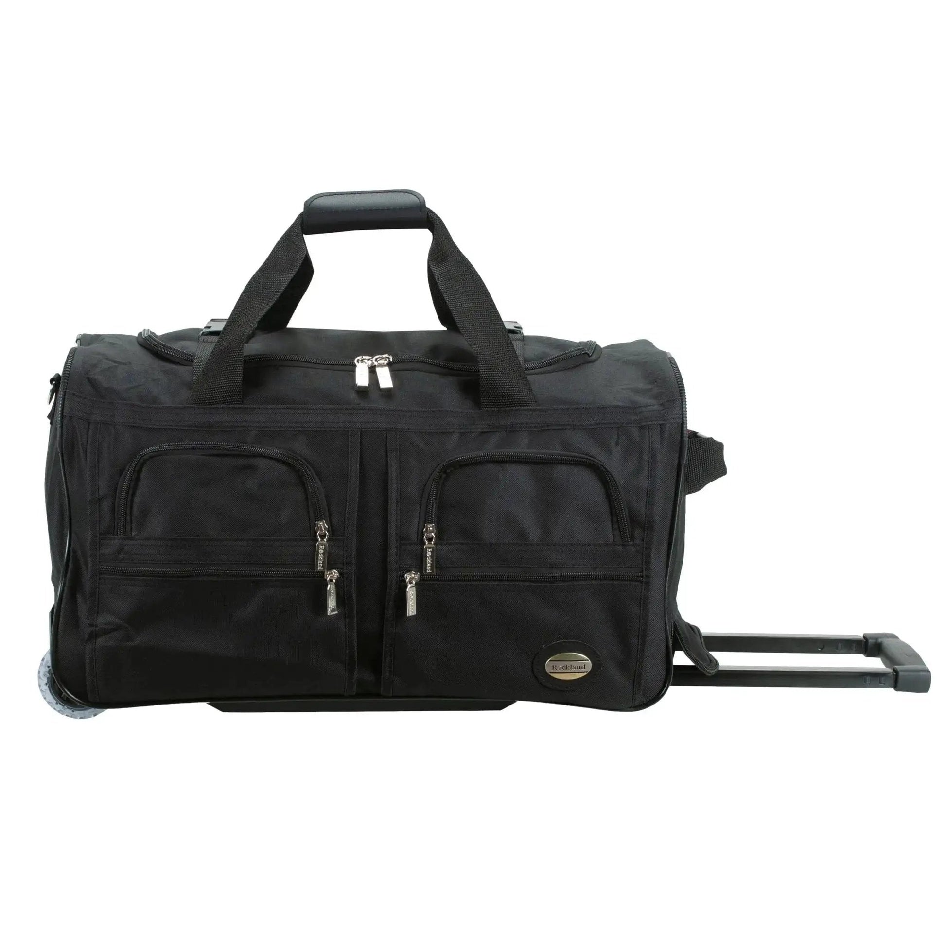 Rolling Duffel Bag With Extra Large Wheels And A Wide U Shaped Opening, Sleek Black 22 Inch Soft Sided Travel Luggage With Heavy Duty Zipper