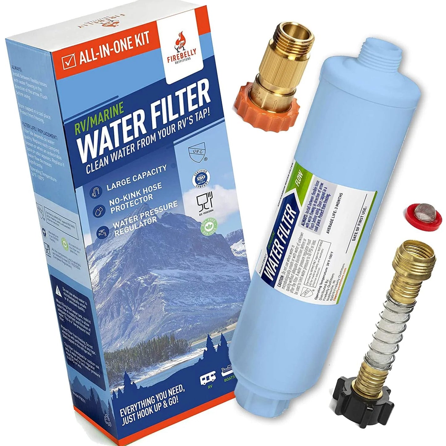 RV Water Filter And Pressure Regulator Kit For Inside And Outside Use Inline Hose Filtration System With ISO Certified KDF And GAC Media