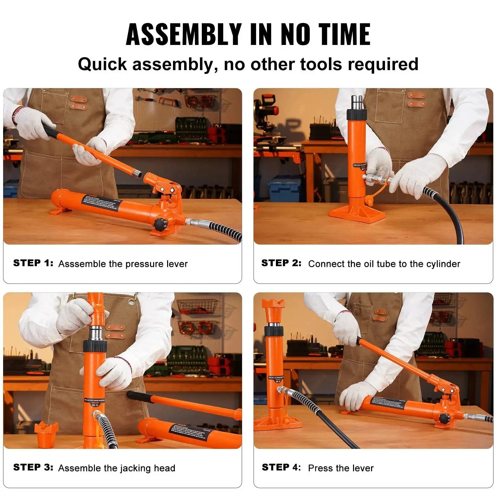 Assembly steps for 12 Ton Porta Power Kit With Hydraulic Ram And Pump 4.6 Ft Oil Hose Portable