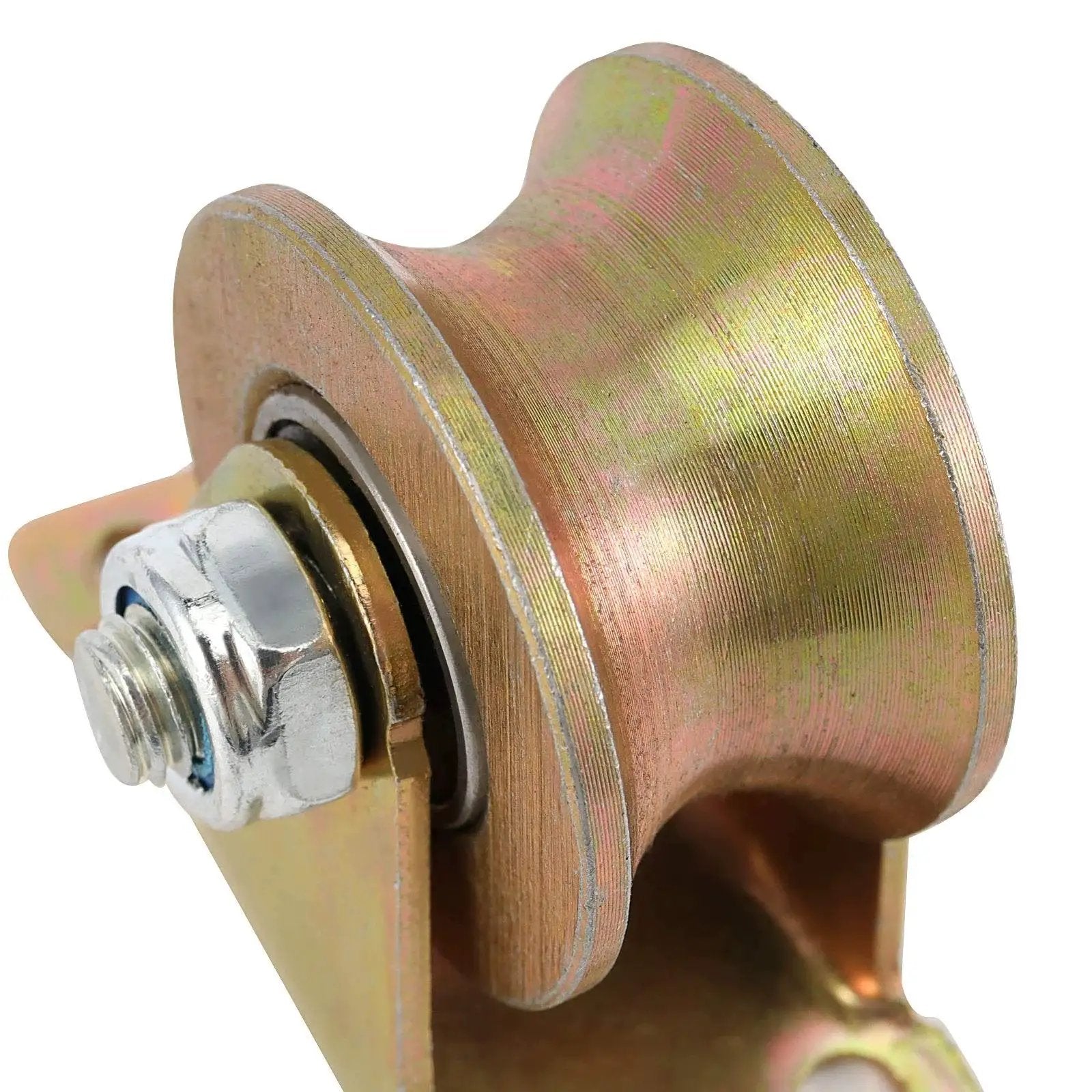4 Pack 2 Inch U Groove Wheel Pulley 660 Lb 45 Steel Heavy Duty Sliding Gate Rollers With Bracket Rigid Caster For Inverted Track Rolling Gate Industrial Machines Wire Rope Rail Ideal For Inverted Track Systems Rolling Gates And Industrial Machinery close-up view