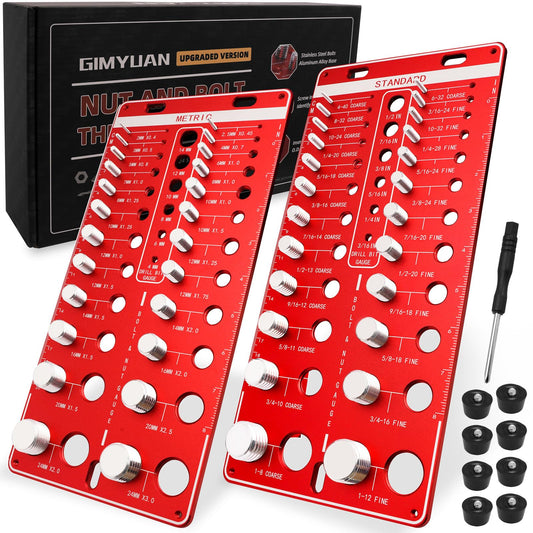 48 Thread Checker For Imperial And Metric Threads With 24 Standard And 24 Metric Sizes And 12 Drill Bit Gauge Pro, Bolt Nut Thread Identifier Board And Screw Measurement Tool Red By GIMYUAN
