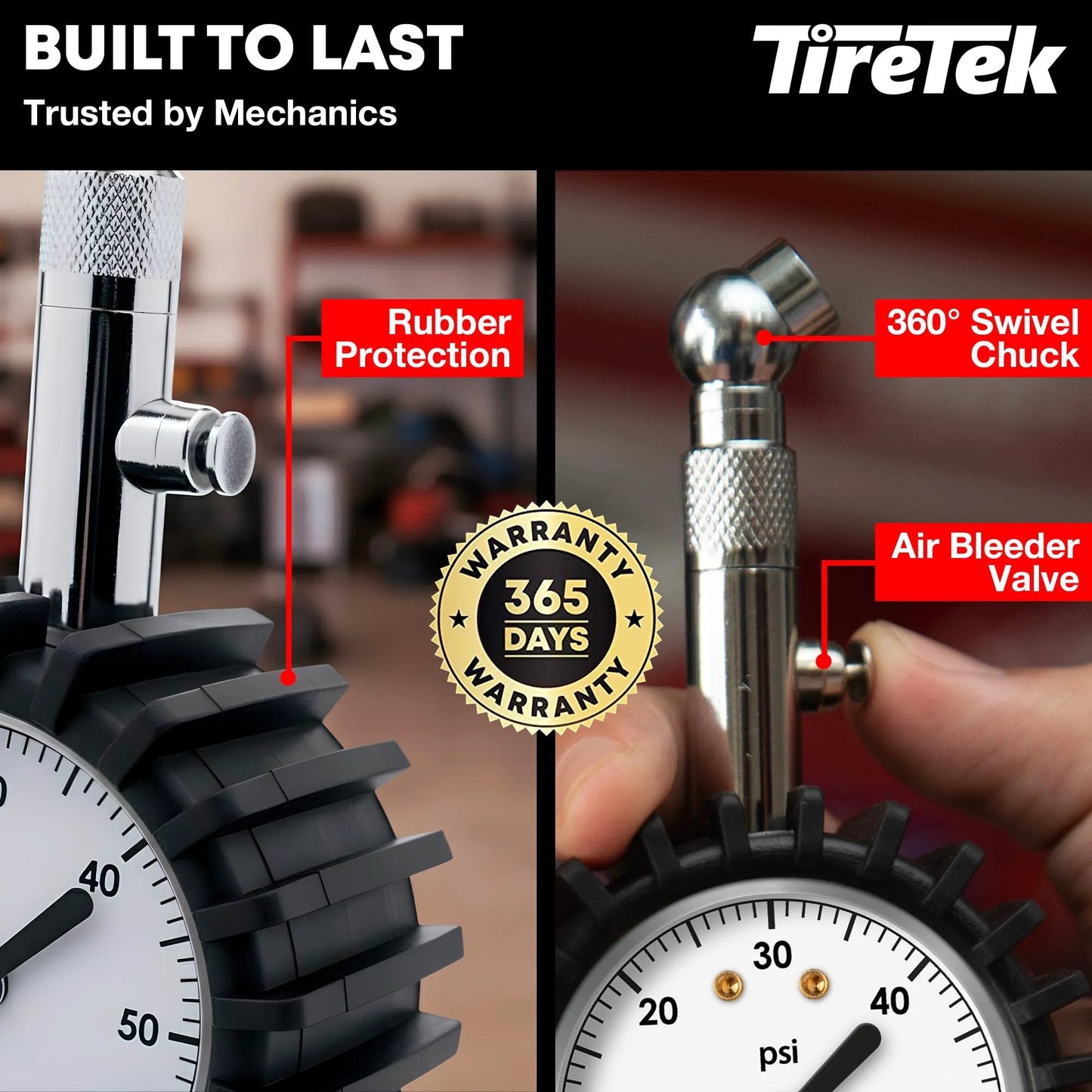 Tire Pressure Gauge for Cars ANSI Certified Pro Grade Premium Air Pressure Gauge for Tires with glow dial and mechanical gauge.