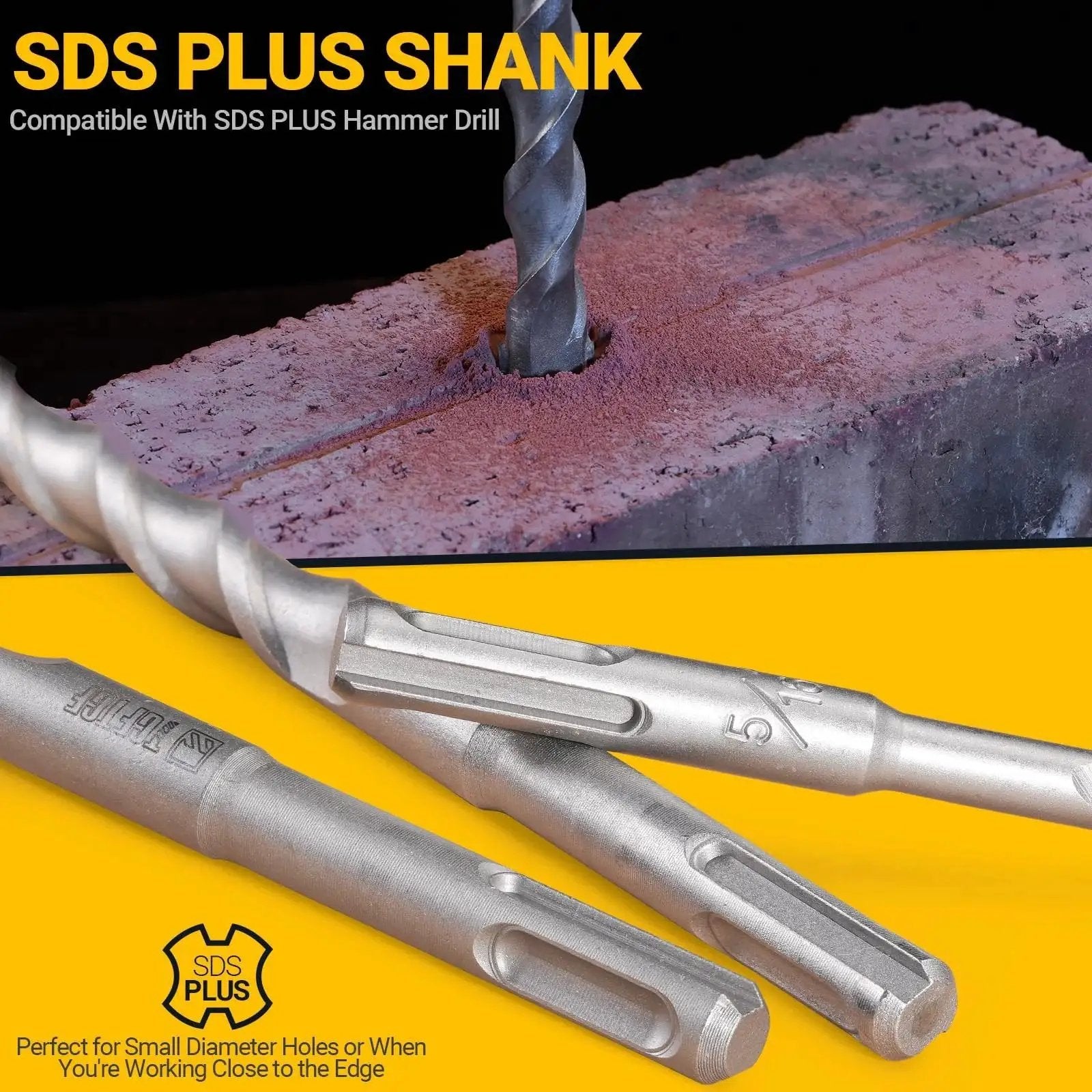 17 Piece SDS Plus Rotary Hammer Drill Bits And Chisel Set With YG8C Carbide Tips for concrete and brick close-up view