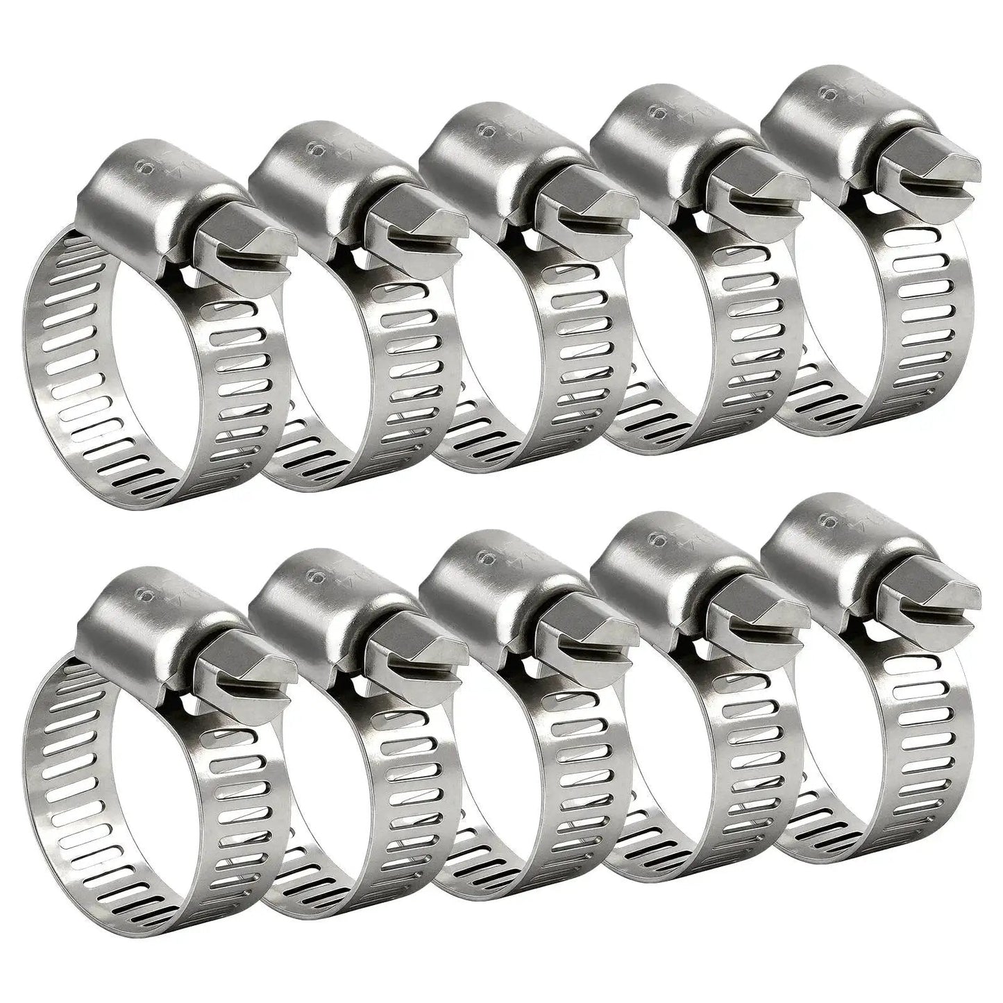 Hose Clamps 10 Pack Stainless Steel Adjustable Worm Gear Clamps 1/2 To 3/4 Inch for car and DIY repairs, front view