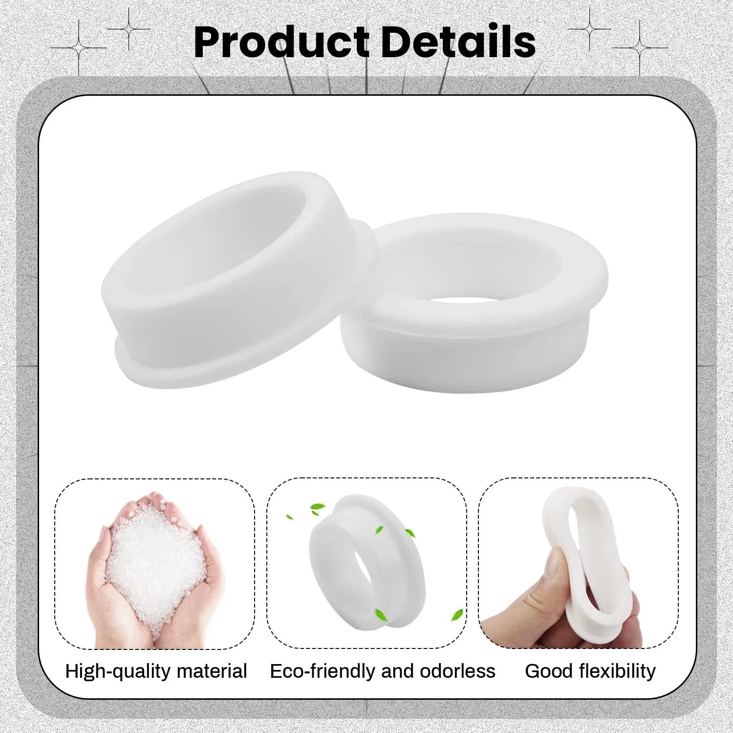 5 Pack White Silicone Top Hat Grommets For Automotive Firewall And Wiring Protection, showing durable flexible material details
