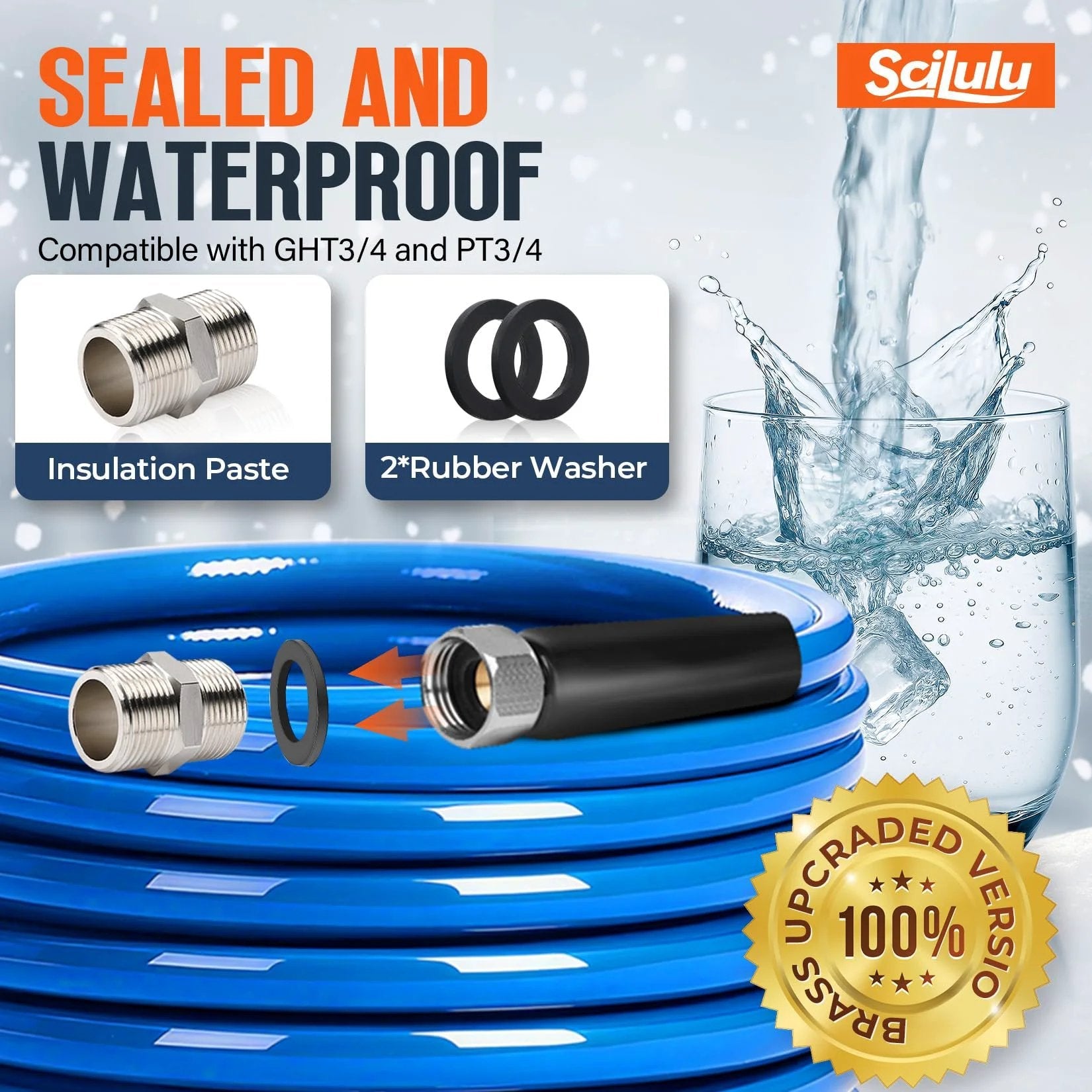 Heavy Duty Heated Water Hose For RVs And Home Use, Scilulu 30ft With Smart Temperature Control, insulation and waterproof features.