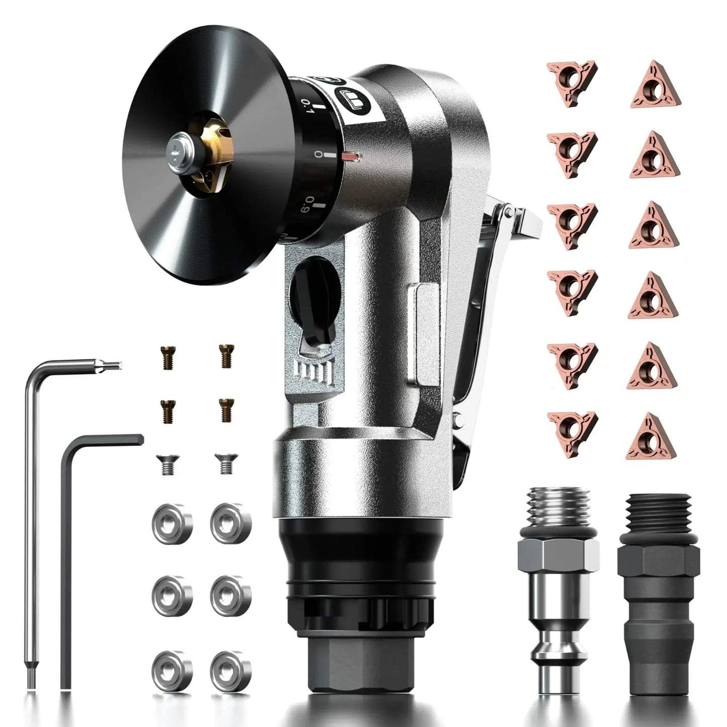 45 Degree Pneumatic Chamfering Tool For Metalworking, Mini Air Tool With 1/4 Inch Inlet, Adjustable Speed Up To 30,000 RPM, accessories